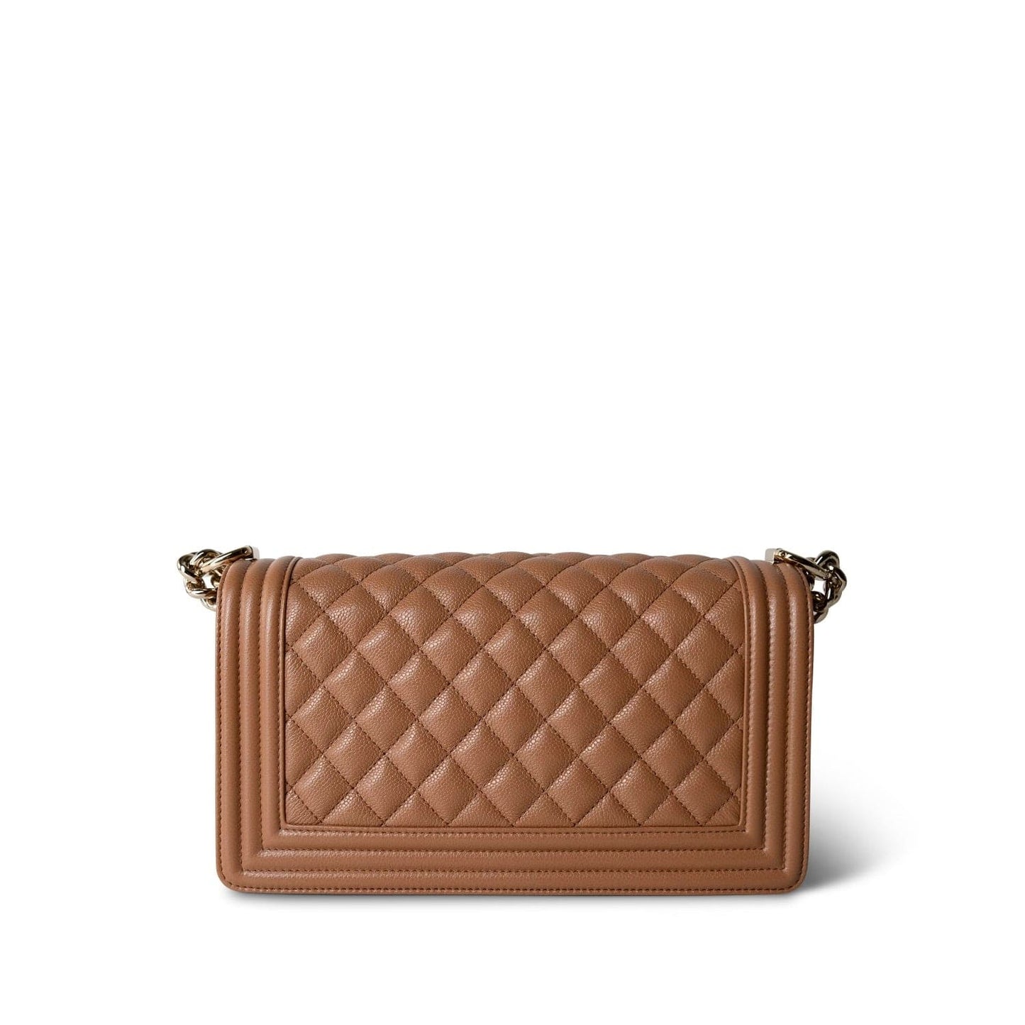 21K Caramel Caviar Quilted Boy Bag Medium Light Gold Hardware