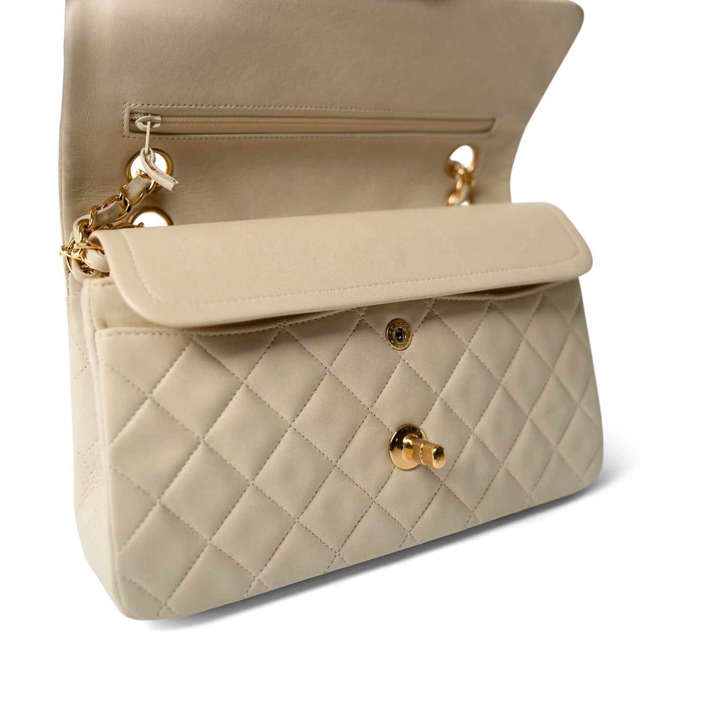 Ivory Lambskin Quilted Classic Flap Small GHW