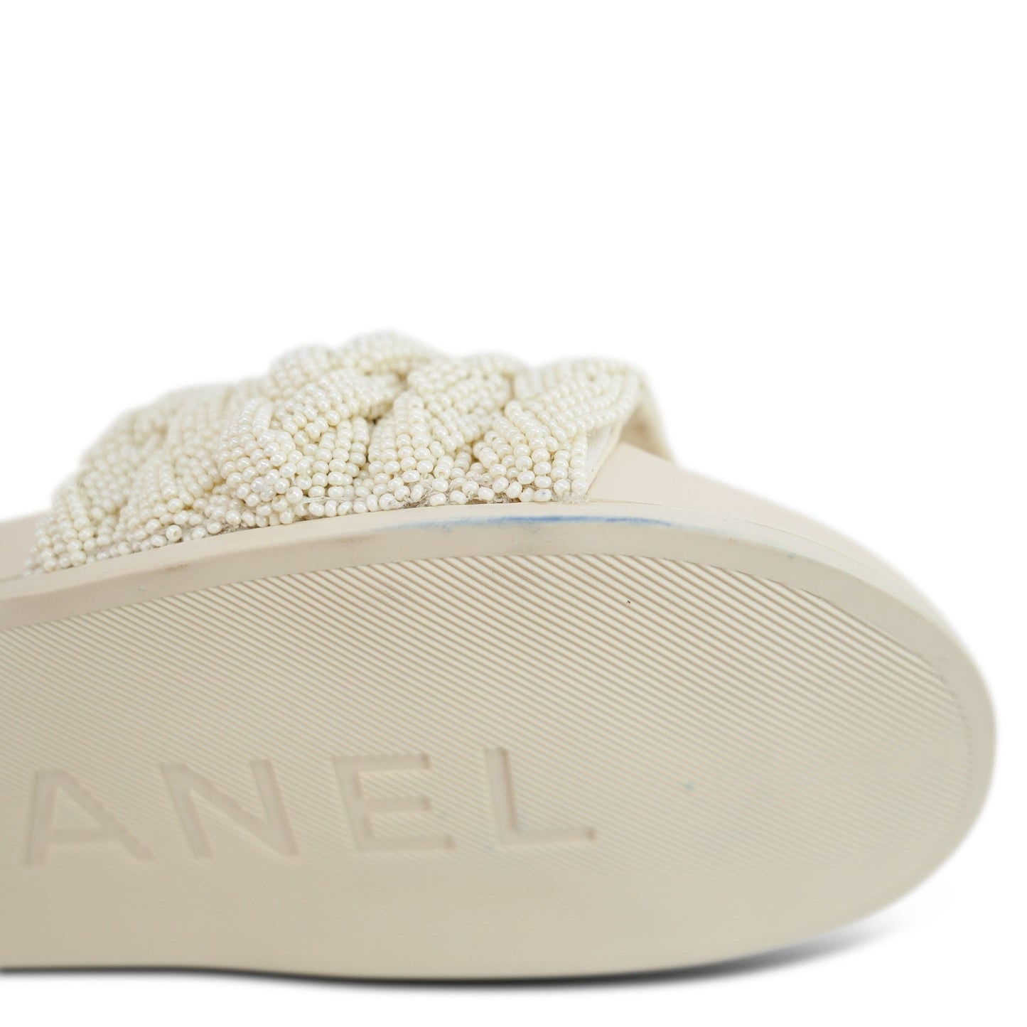 Pearly White Bead Braided Slide Sandals Size 38
