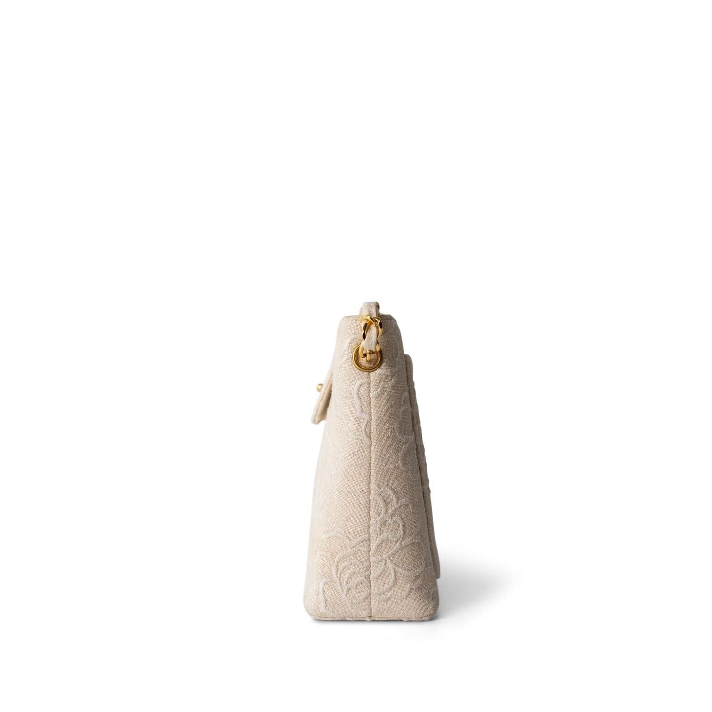 Ivory Canvas Camellia Bucket Bag Gold Hardware