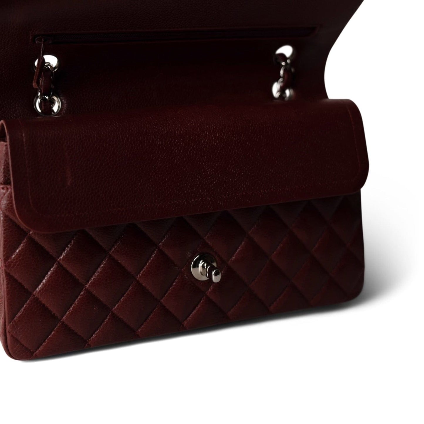 Burgundy Caviar Quilted Classic Flap Medium SHW