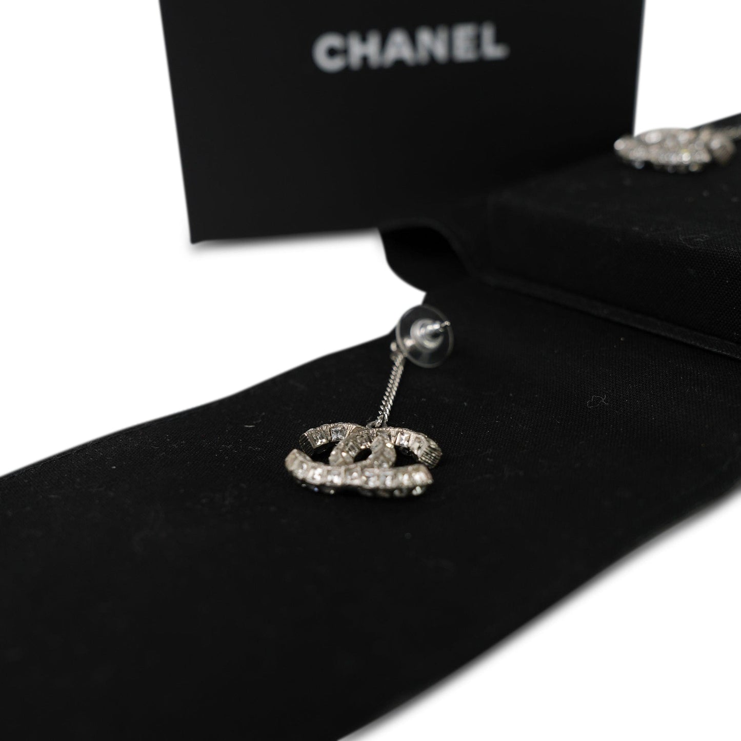 Chanel Crystal & Silver Baguette Drop Earrings