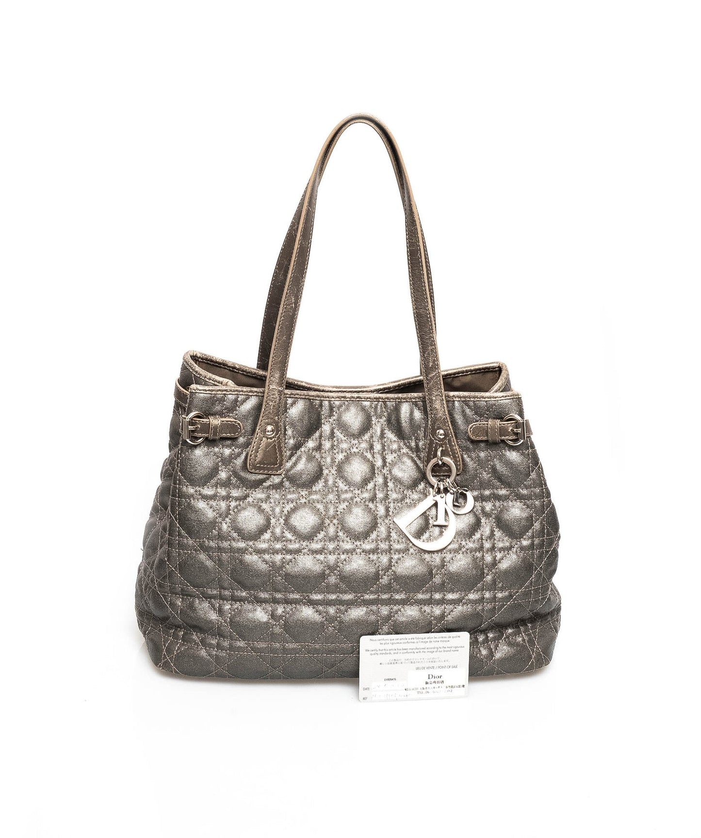 Christian Dior Cannage Grey Canvas Top handle Tote Bag PHW - AGL1349 - Cap N Wrap