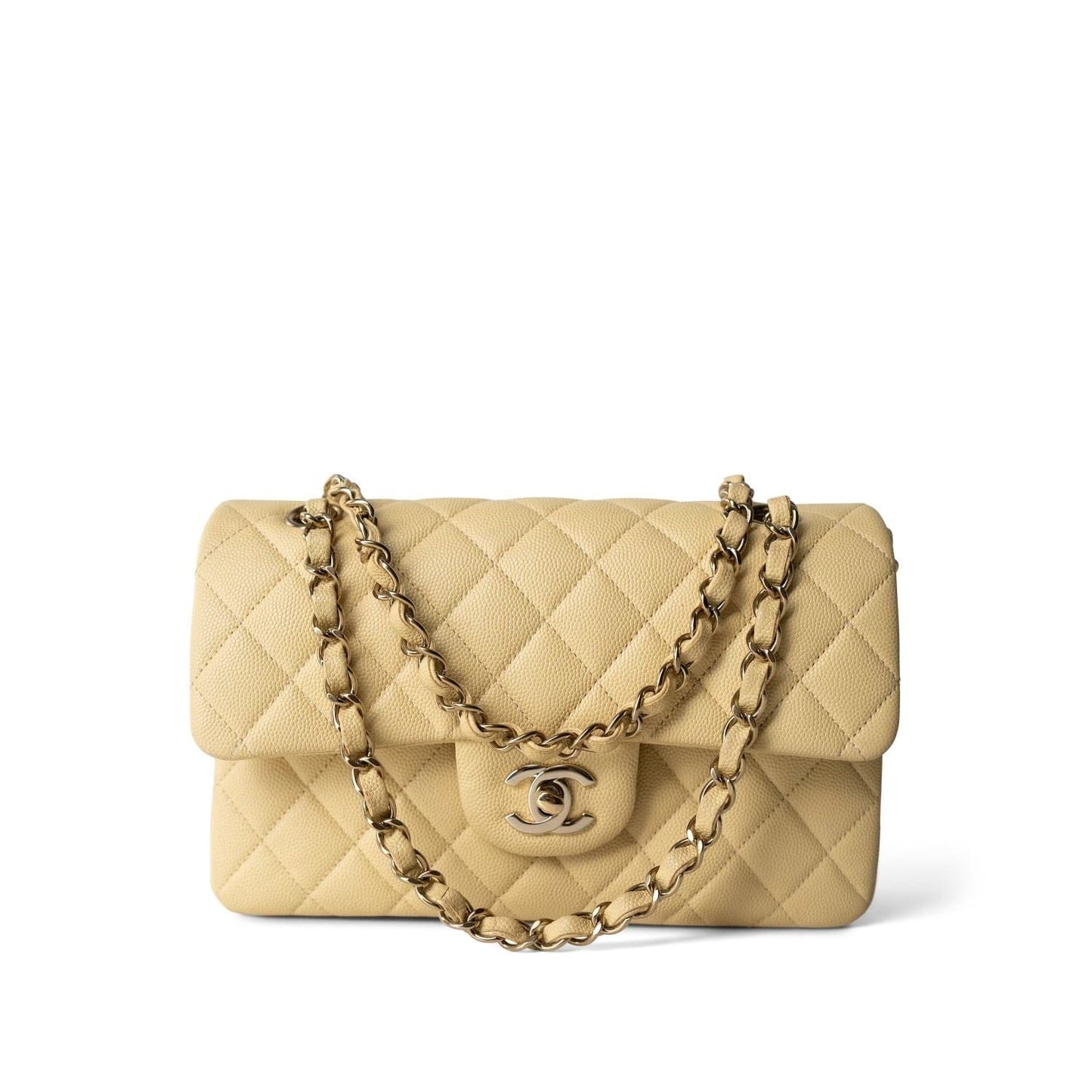 22B Light Yellow Caviar Quilted Classic Flap Small LGHW