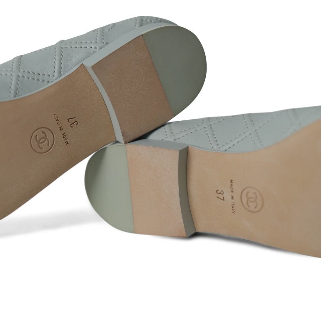 23S Light Blue Lambskin White Cap Toe Double Stitched CC Ballerina Flats Size 37