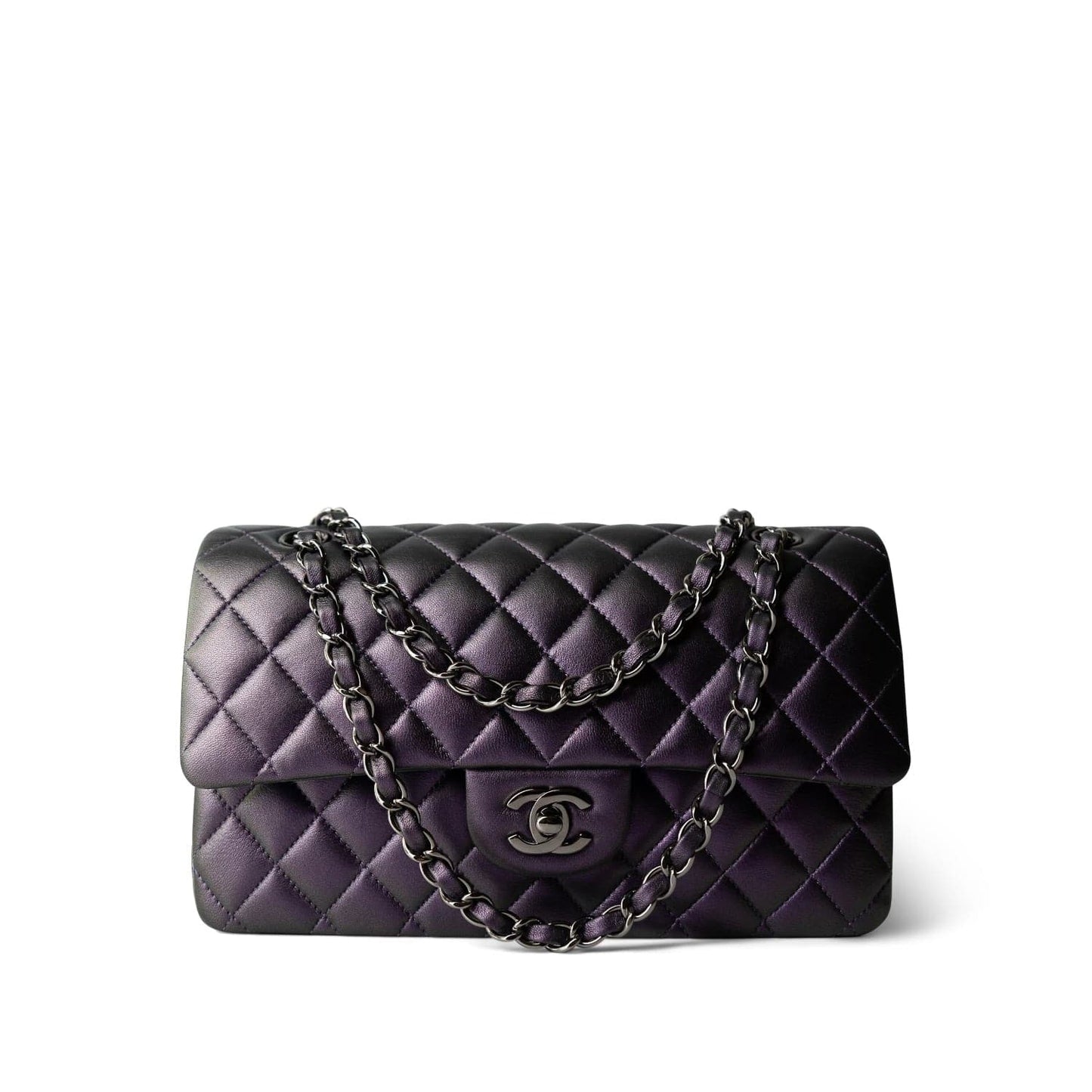 17S Purple Iridescent Lambskin Quilted Classic Flap Medium