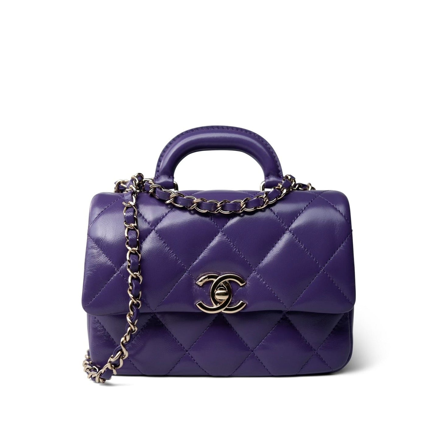 24C Purple Shiny Lambskin Coco Trip Flap Bag LGHW