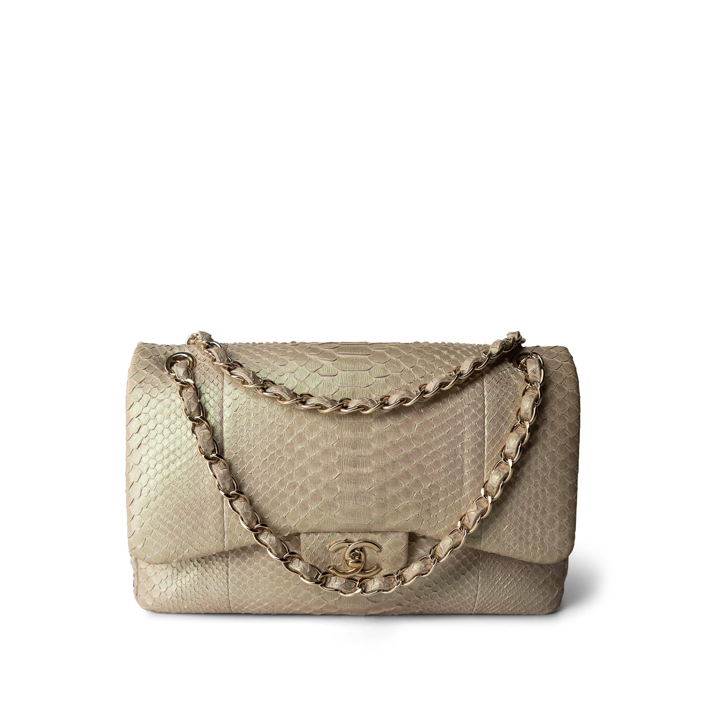 Iridescent Beige Python Classic Flap Jumbo LGHW