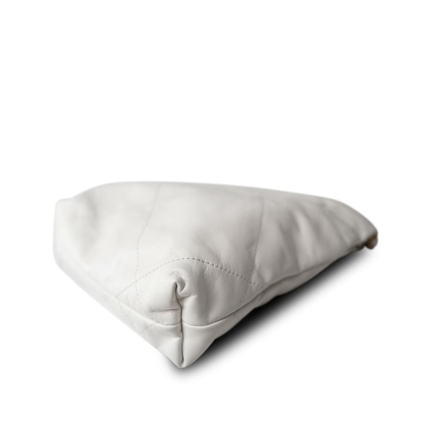 White Calfskin Quilted Mini 22 Bag Antique Gold Hardware