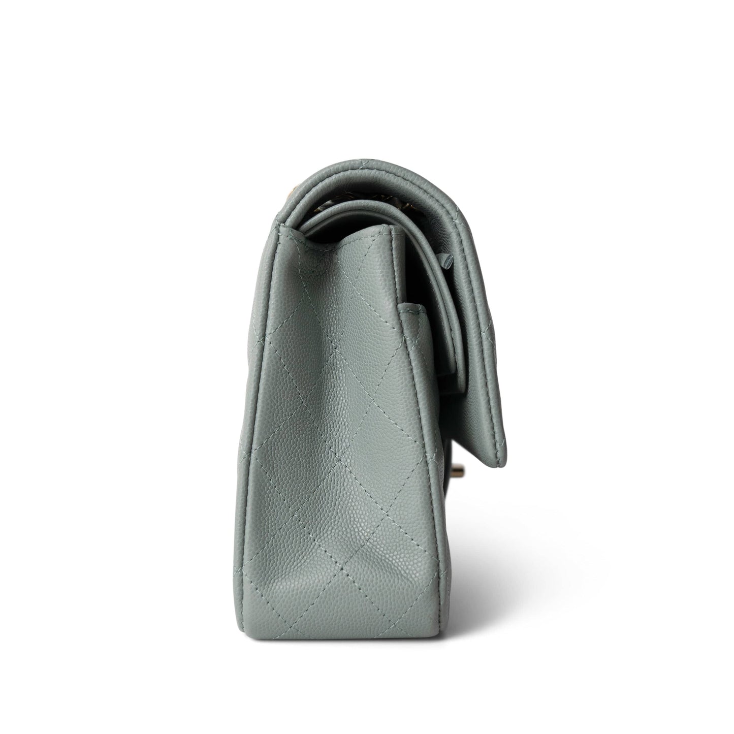 Light Green Caviar Quilted Classic Flap Medium Light Gold Hardware