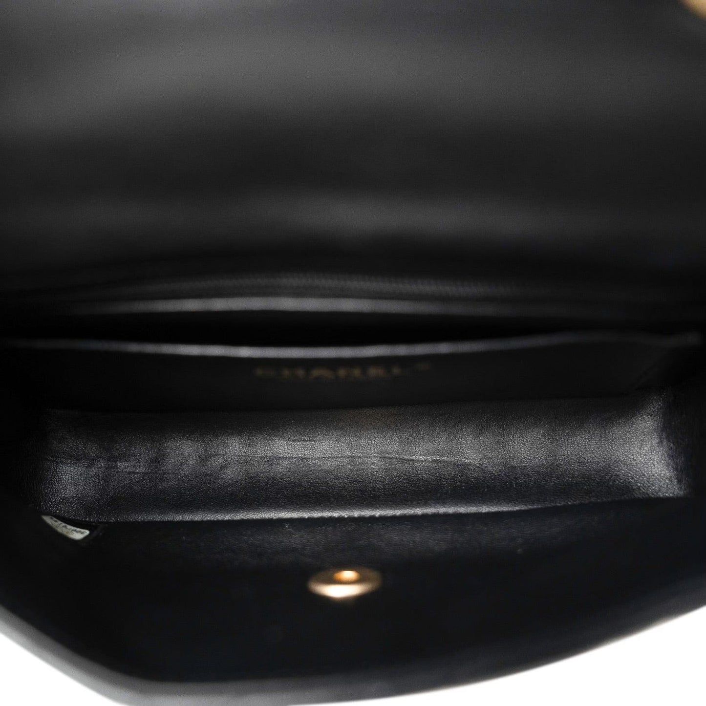 Black Lambskin Quilted Mini River of Pearls Flap Bag Aged Gold Hardware