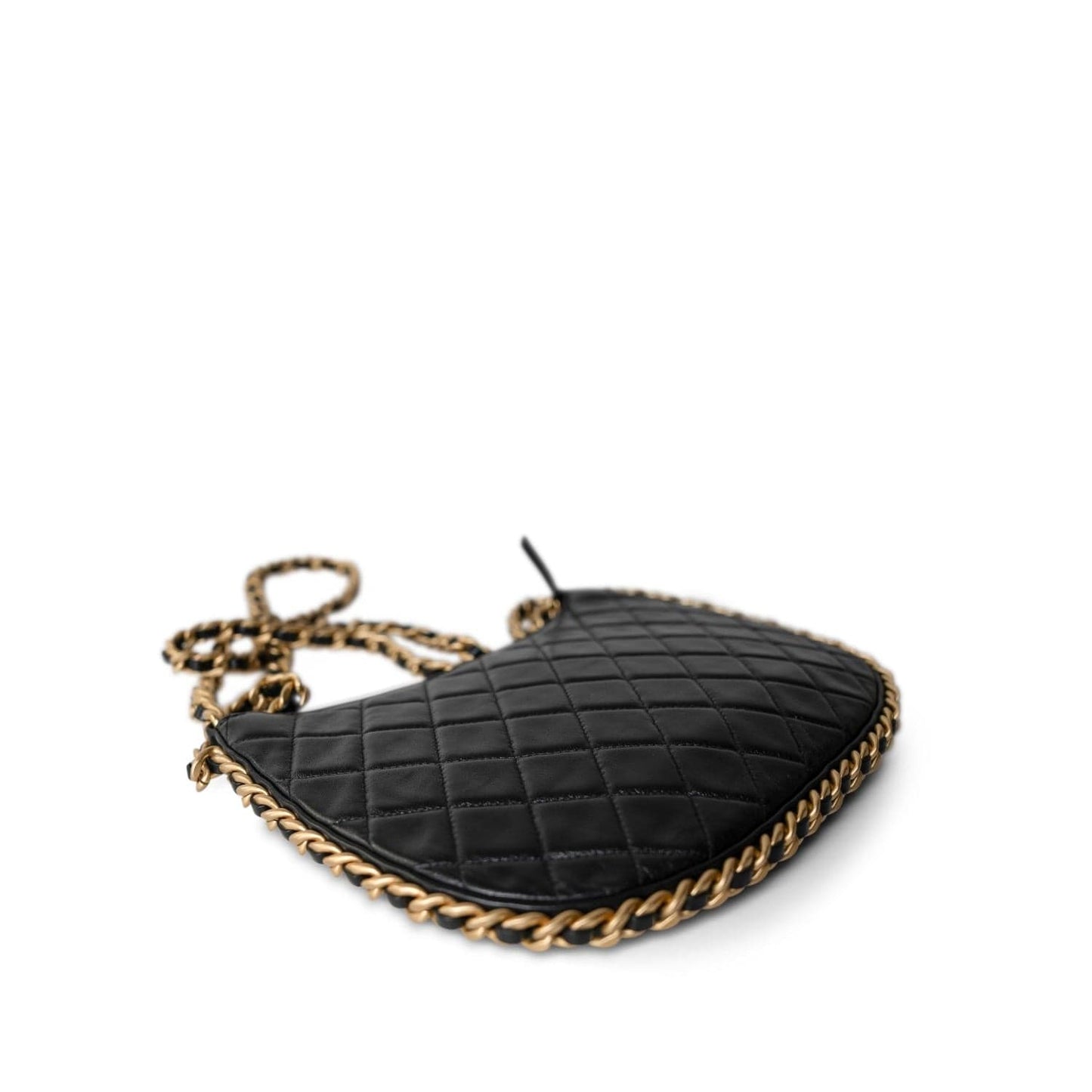 23B Black Shiny Crumpled Lambskin Quilted Large CC Hobo Bag Aged Gold Hardware