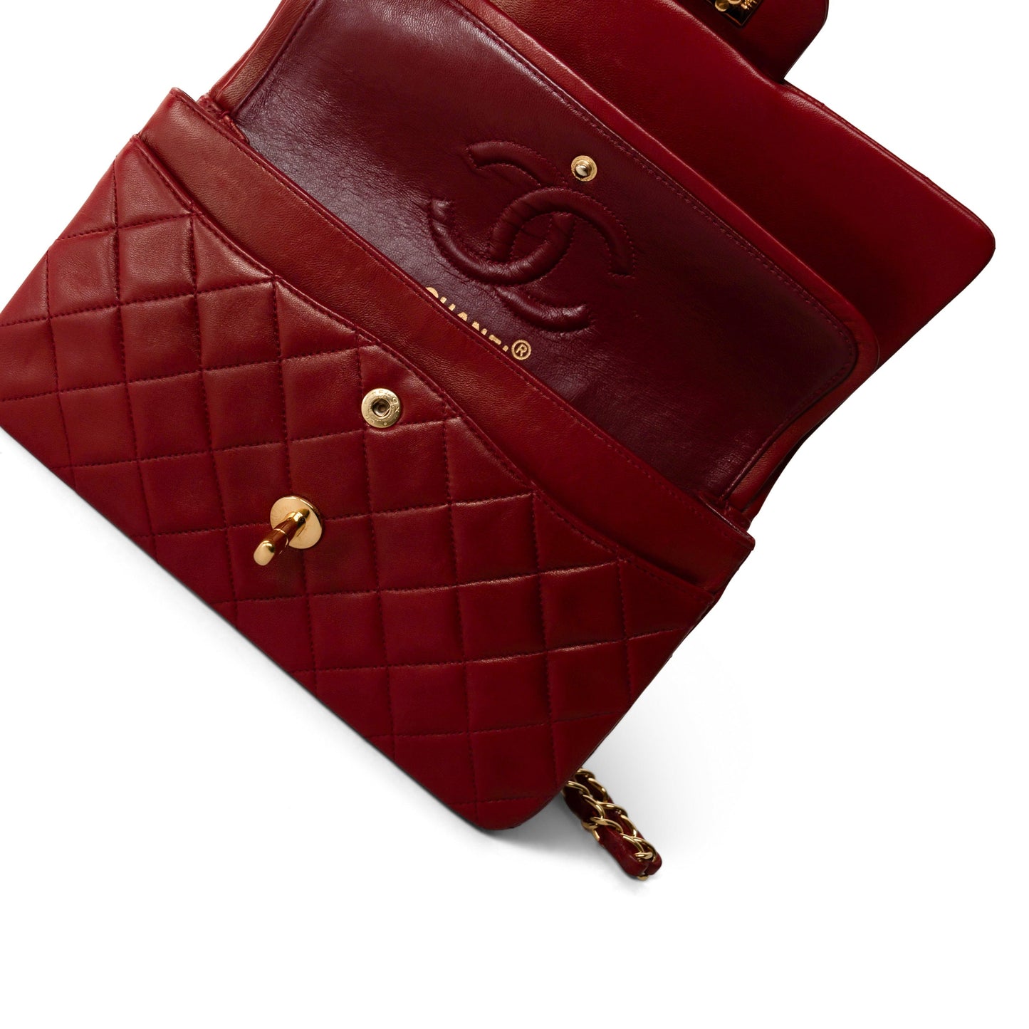 Vintage Red Lambskin Quilted Classic Flap Small Gold Hardware