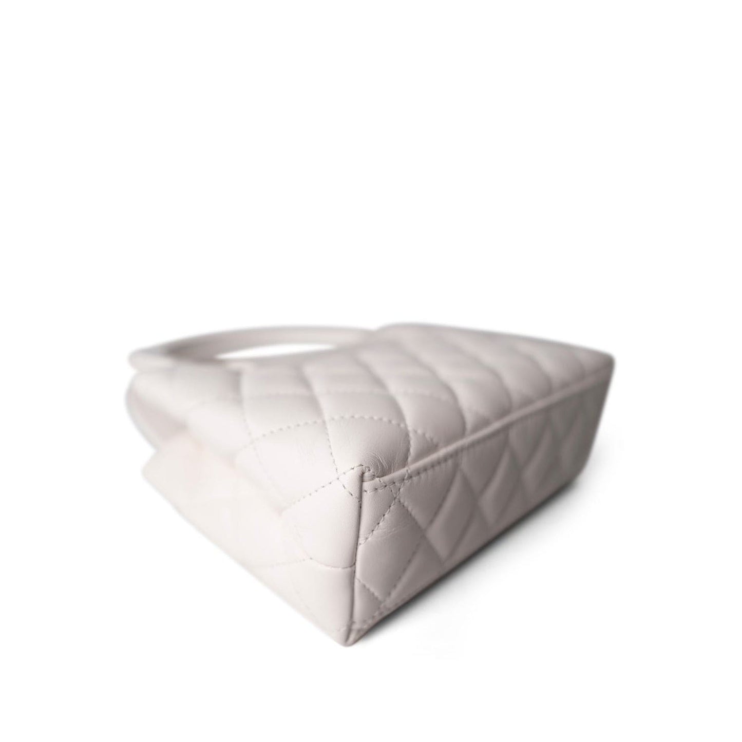 24P Shiny Aged Calfskin Quilted Nano Kelly Shopper White Antique Gold Hardware