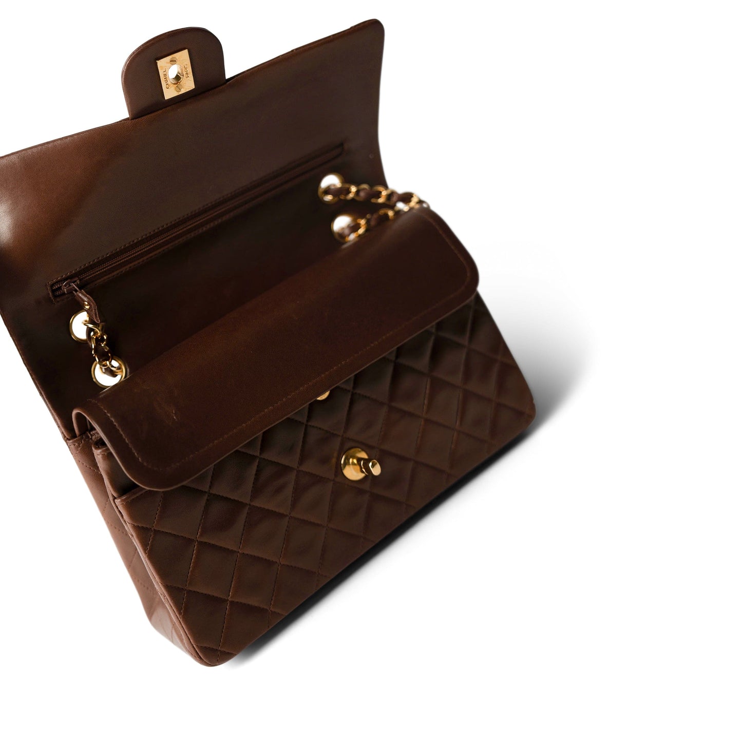 Vintage Brown Lambskin Quilted Classic Flap Bag Medium GHW