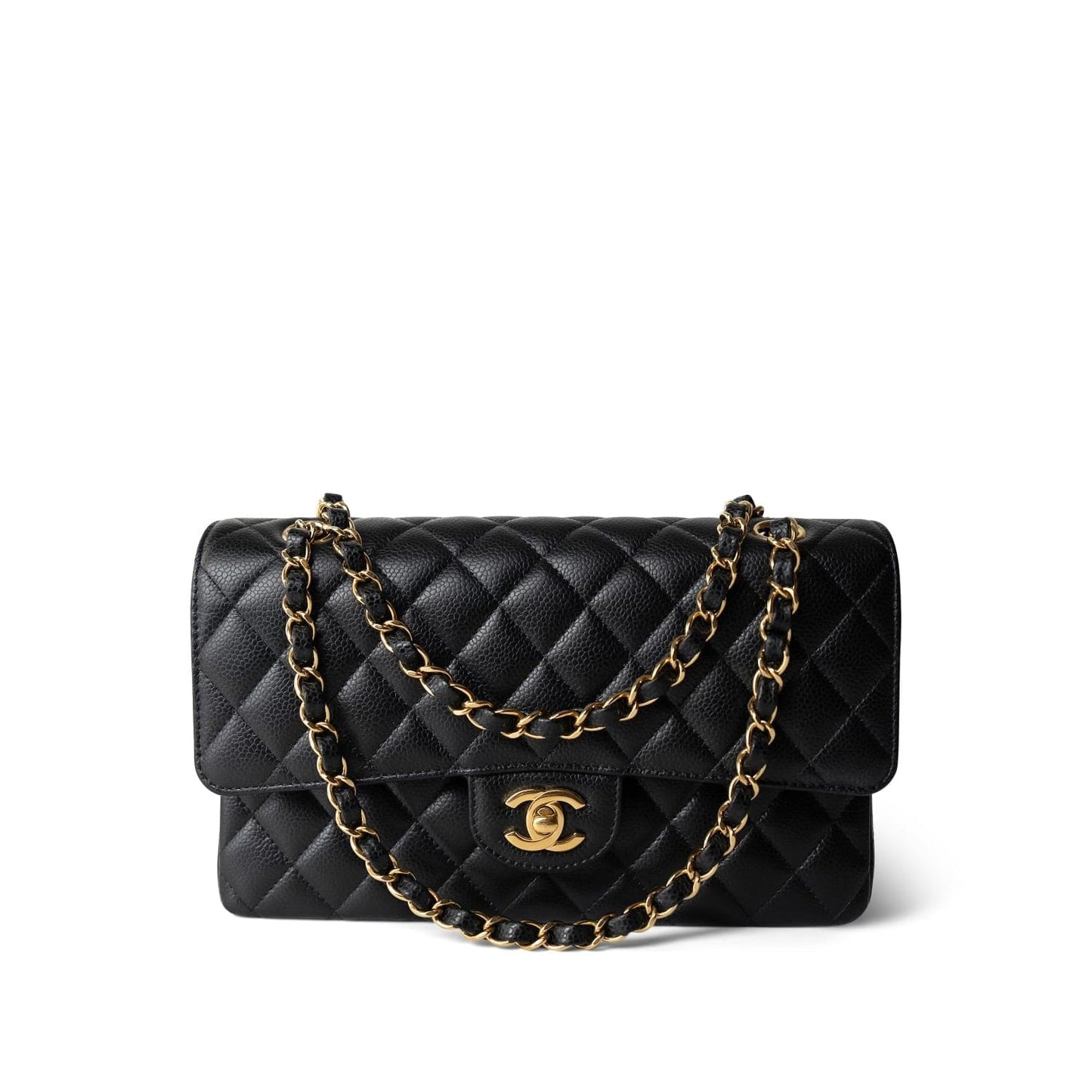 Black Caviar Quilted Medium Classic Flap Gold Hardware
