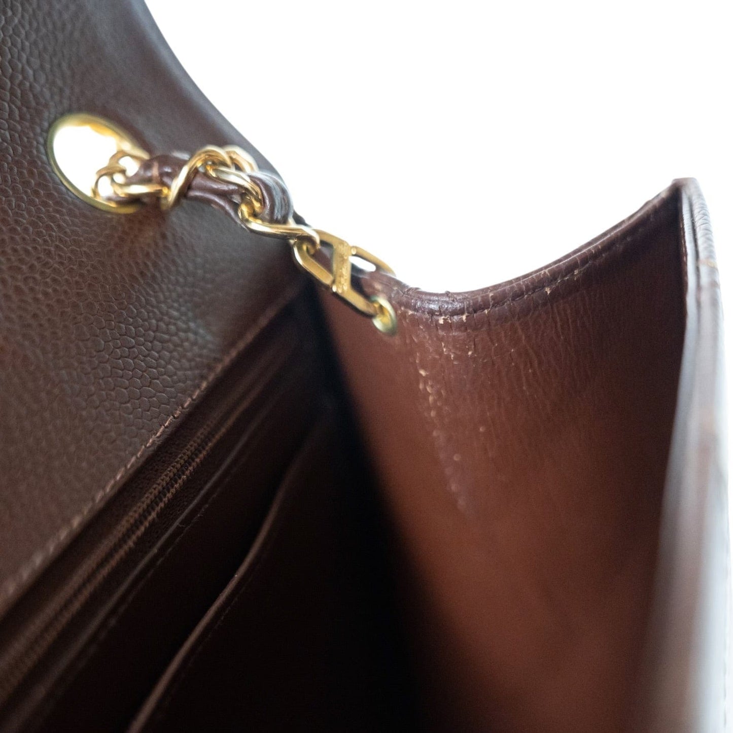 Vintage Brown Caviar Quilted Large Single Flap Bag GHW