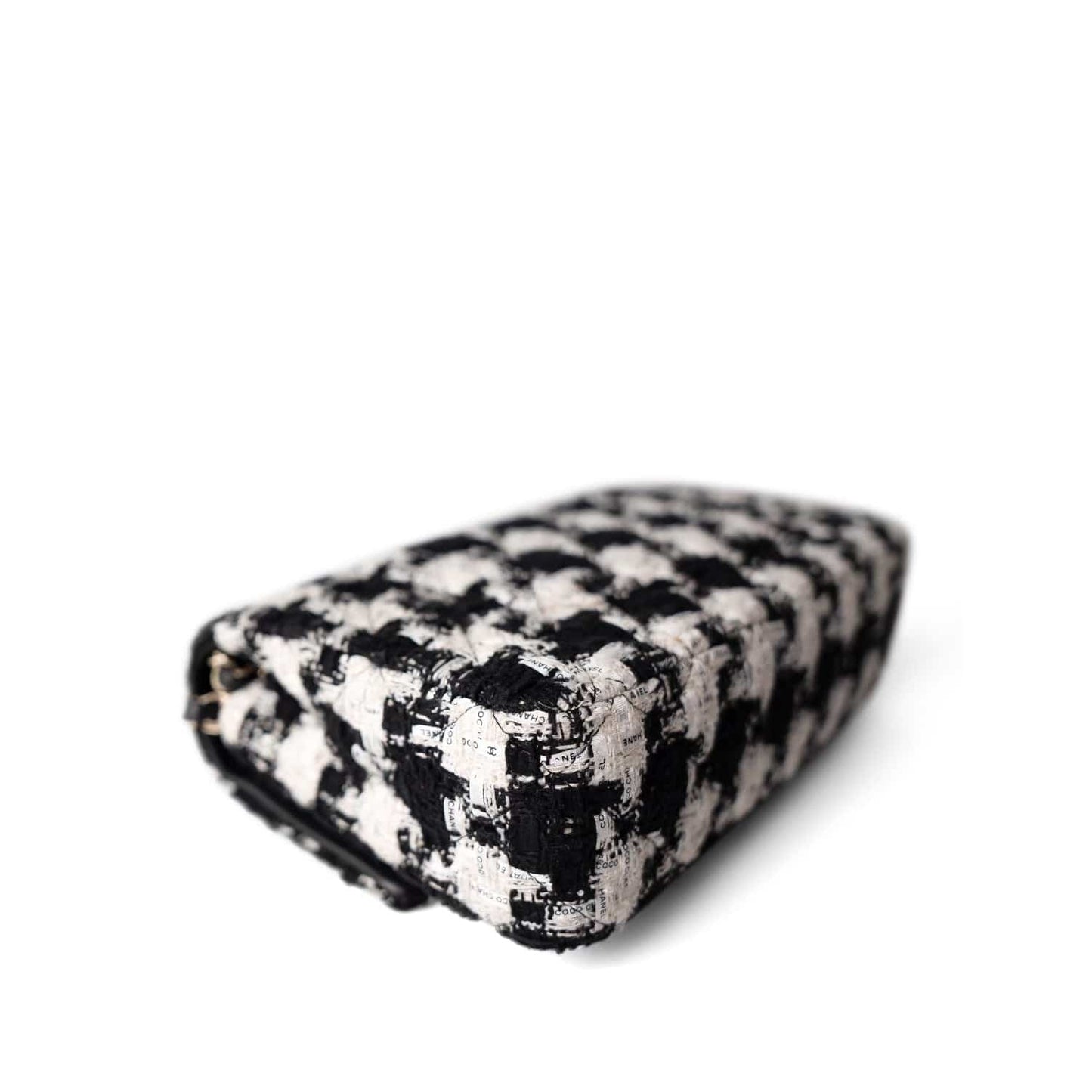 20S Black White Ecru Houndstooth Tweed Quilted Classic Flap Medium Light Gold Hardware