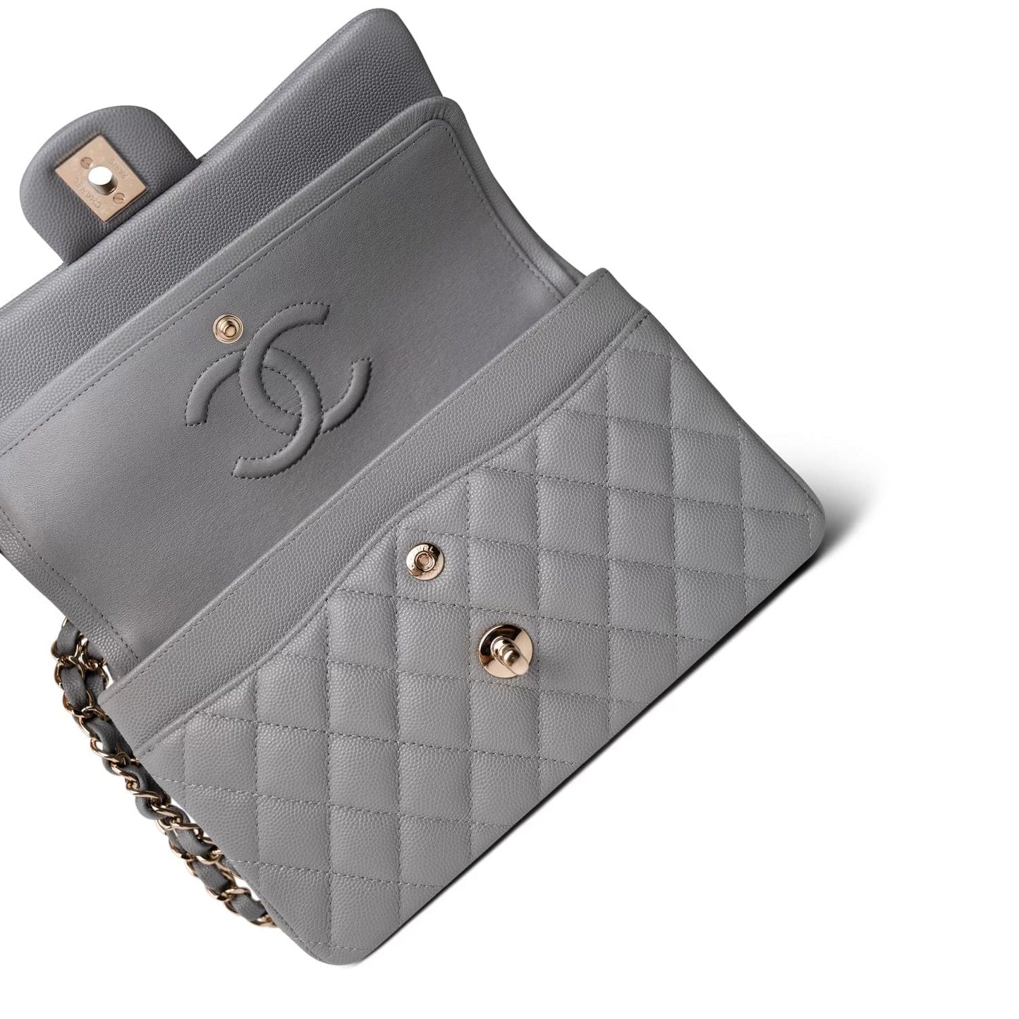 20c Grey Caviar Quilted Classic Flap Small Light Gold Hardware
