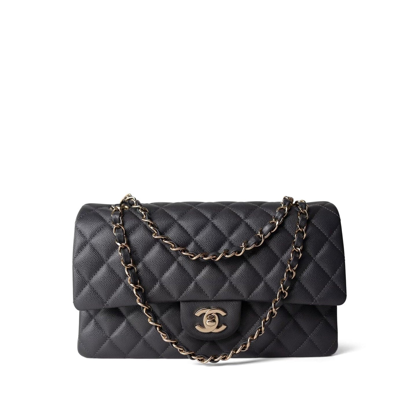 21B Dark Grey Caviar Quilted Classic Flap Medium Light Gold Hardware