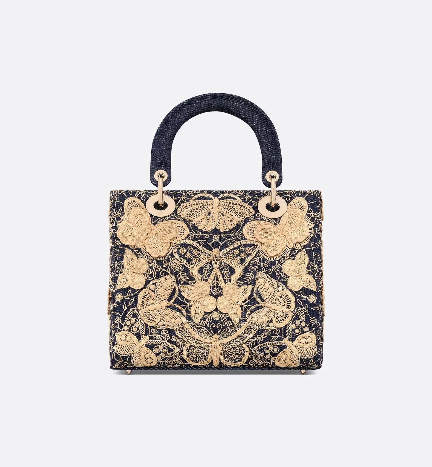 Blue Denim Embroidered Medium Lady Dior Bag