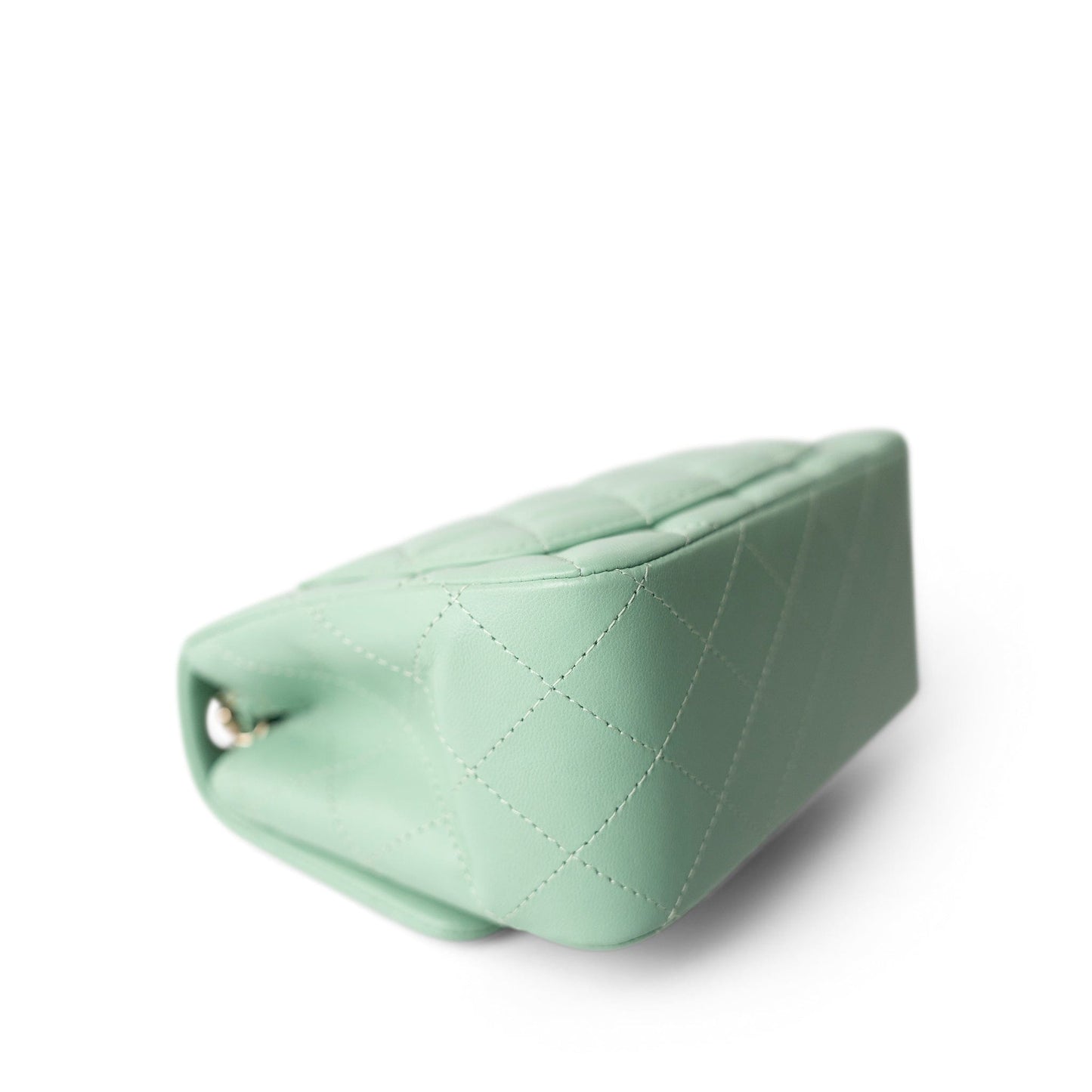 21C Green Lambskin Quilted Mini Square Flap Light Gold Hardware