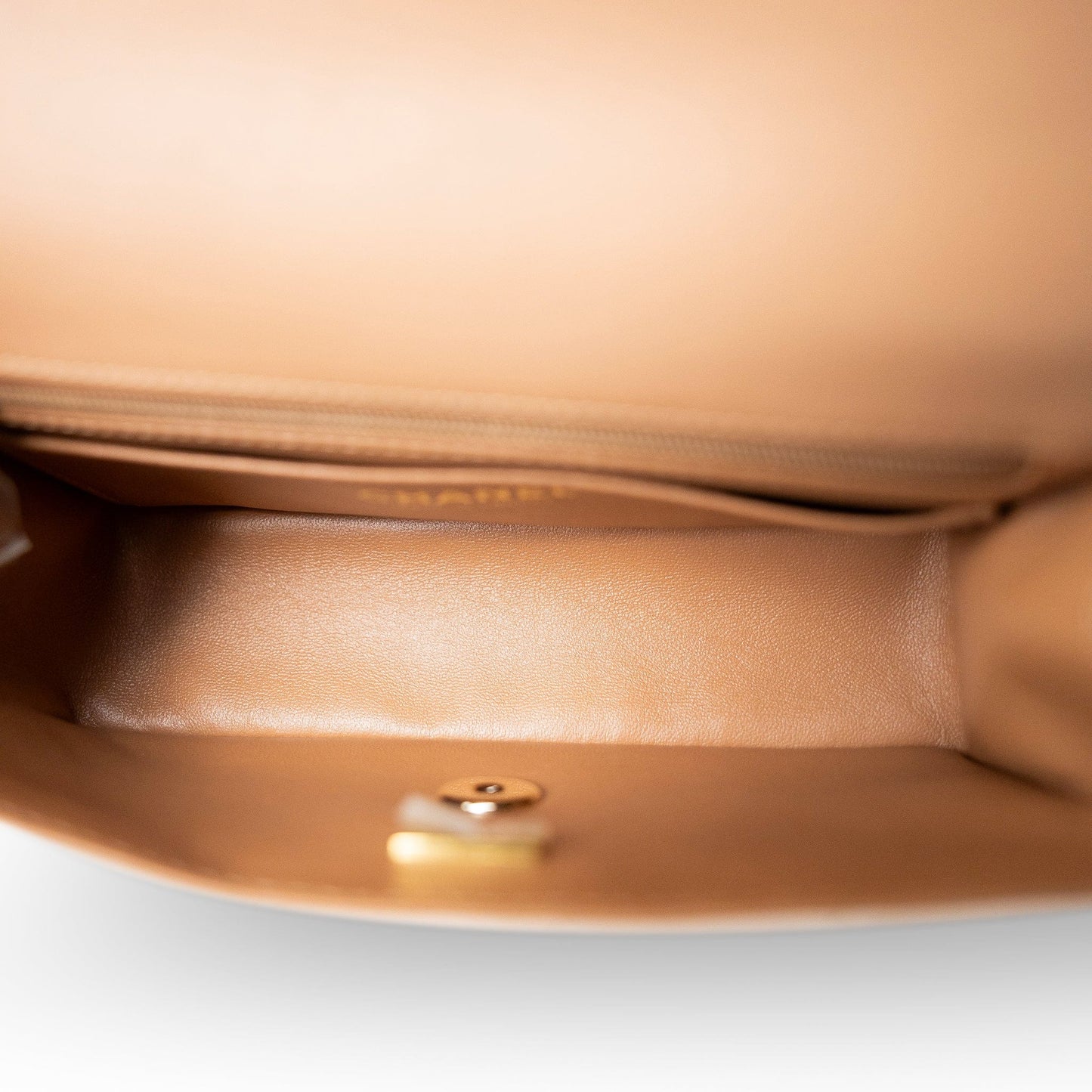 Light Beige / Beige Lambskin Quilted Mini Top Handle Light Gold Hardware