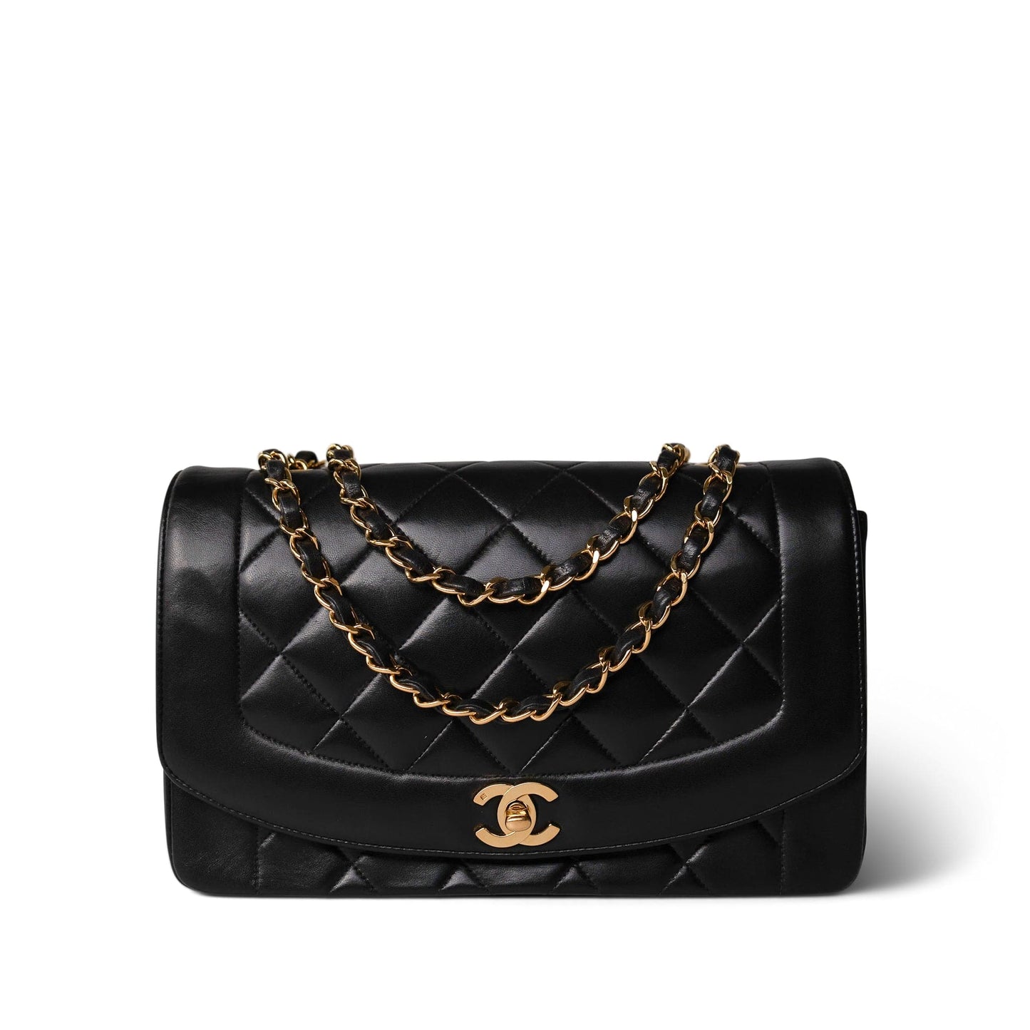 Diana Flap Black Lambskin Quilted Medium Gold Hardware