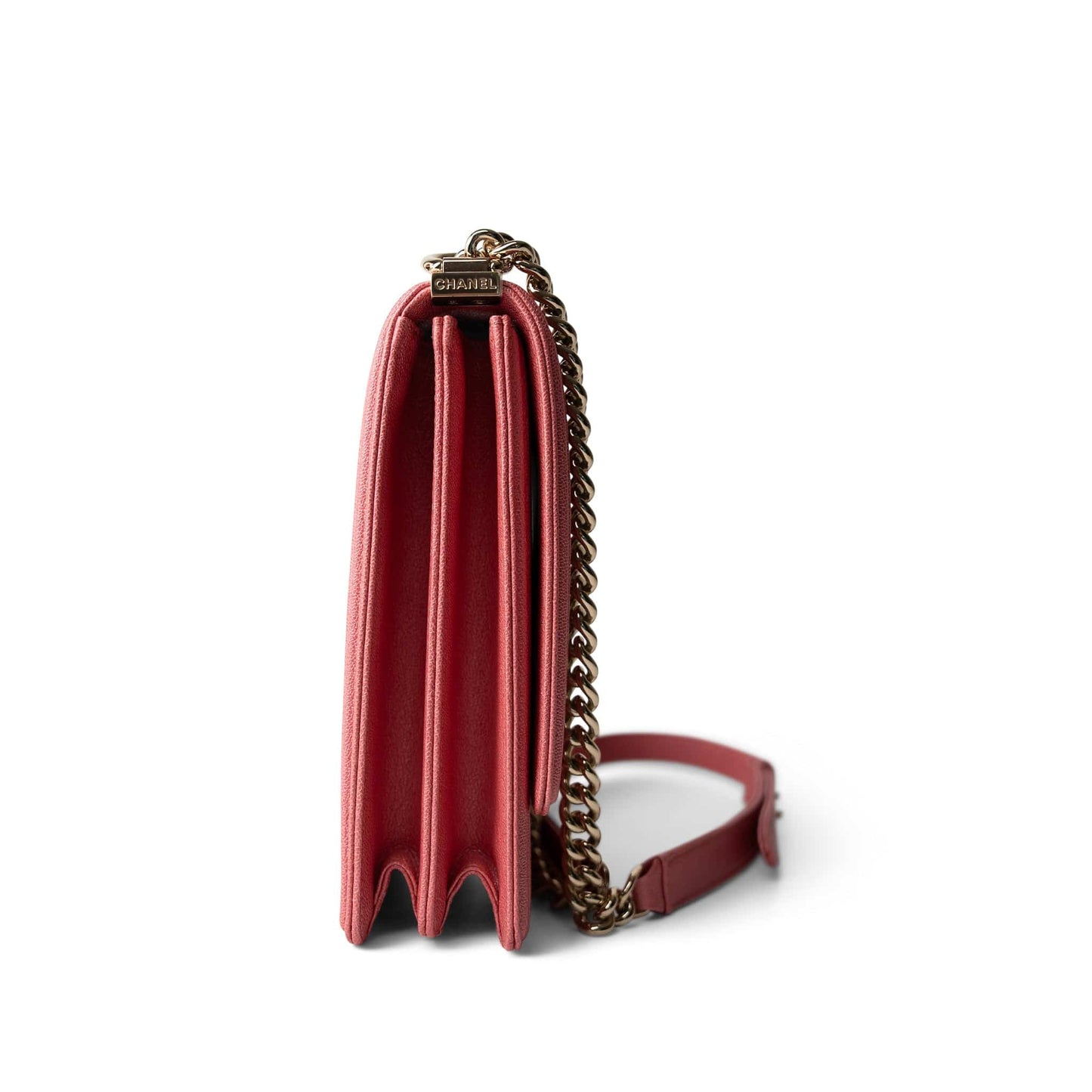 Coral Pink Caviar Quilted North South Boy Bag Light Gold Hardware