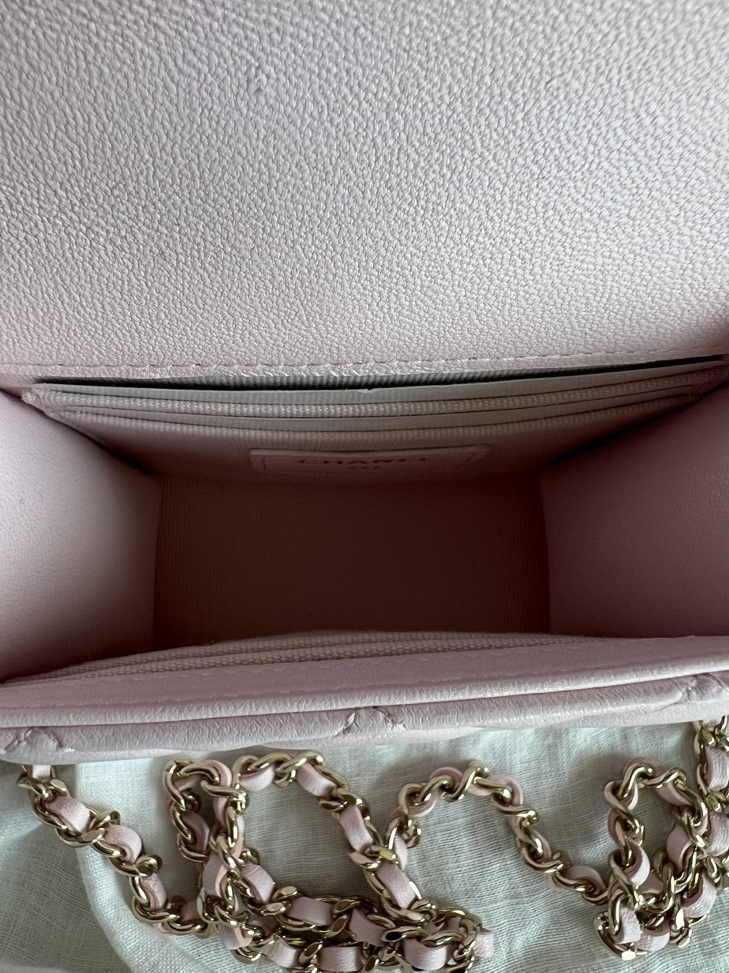 22P Light Pink Lambskin Quilted Micro Vanity w/ Top Handle