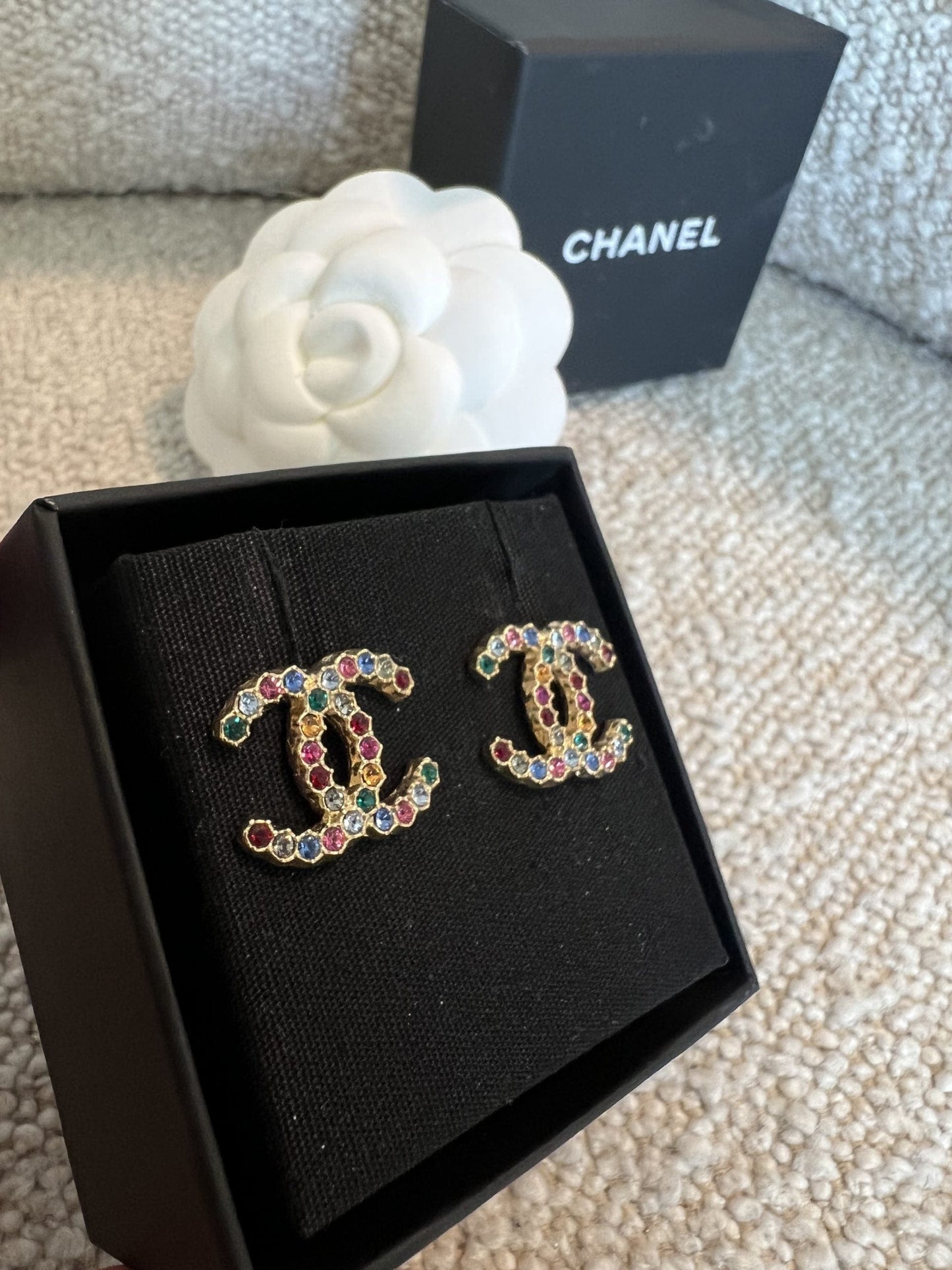Chanel 20K Gold and Multicolor CC Earrings