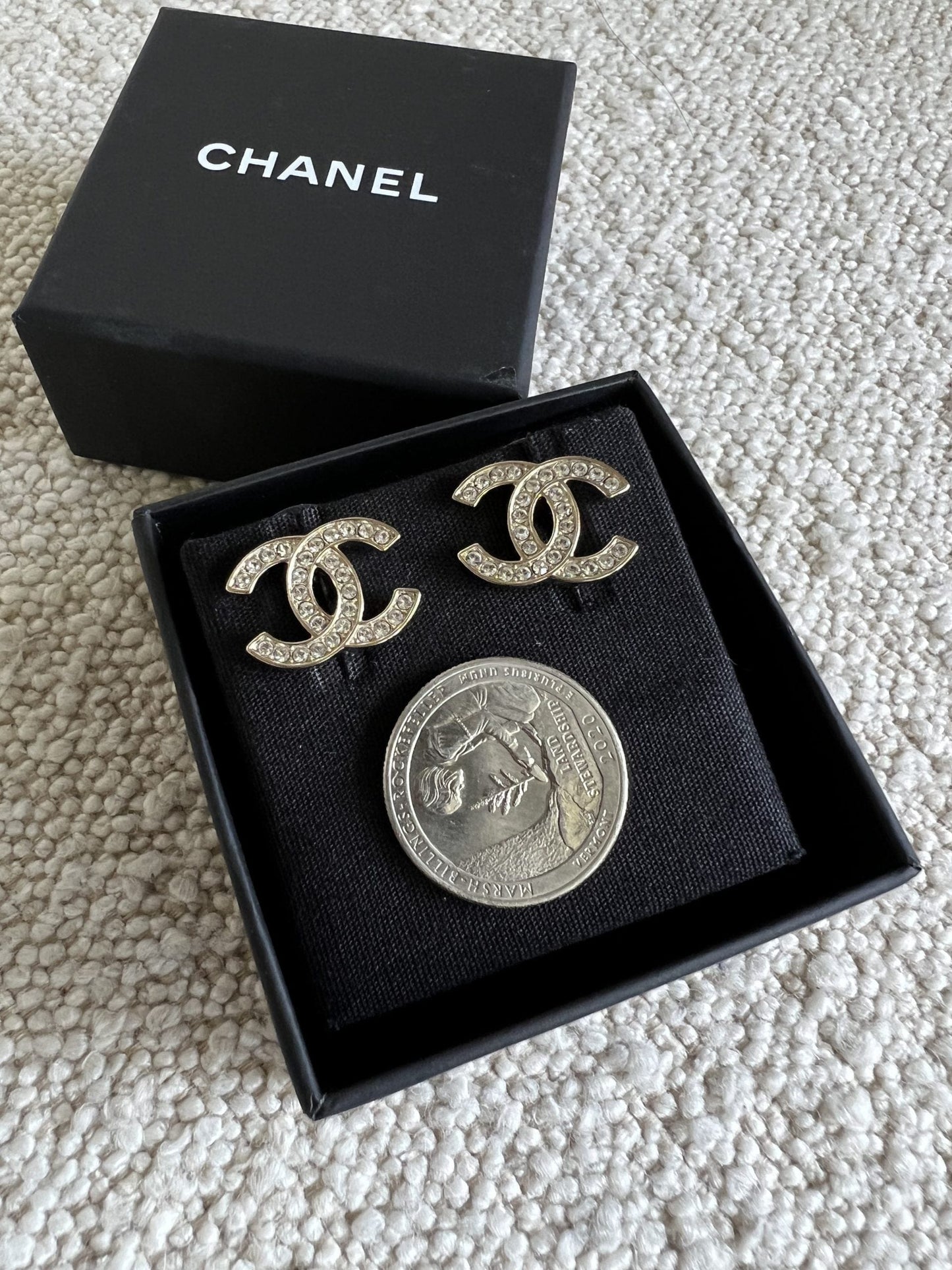 Chanel CC Crystal Stud Earrings