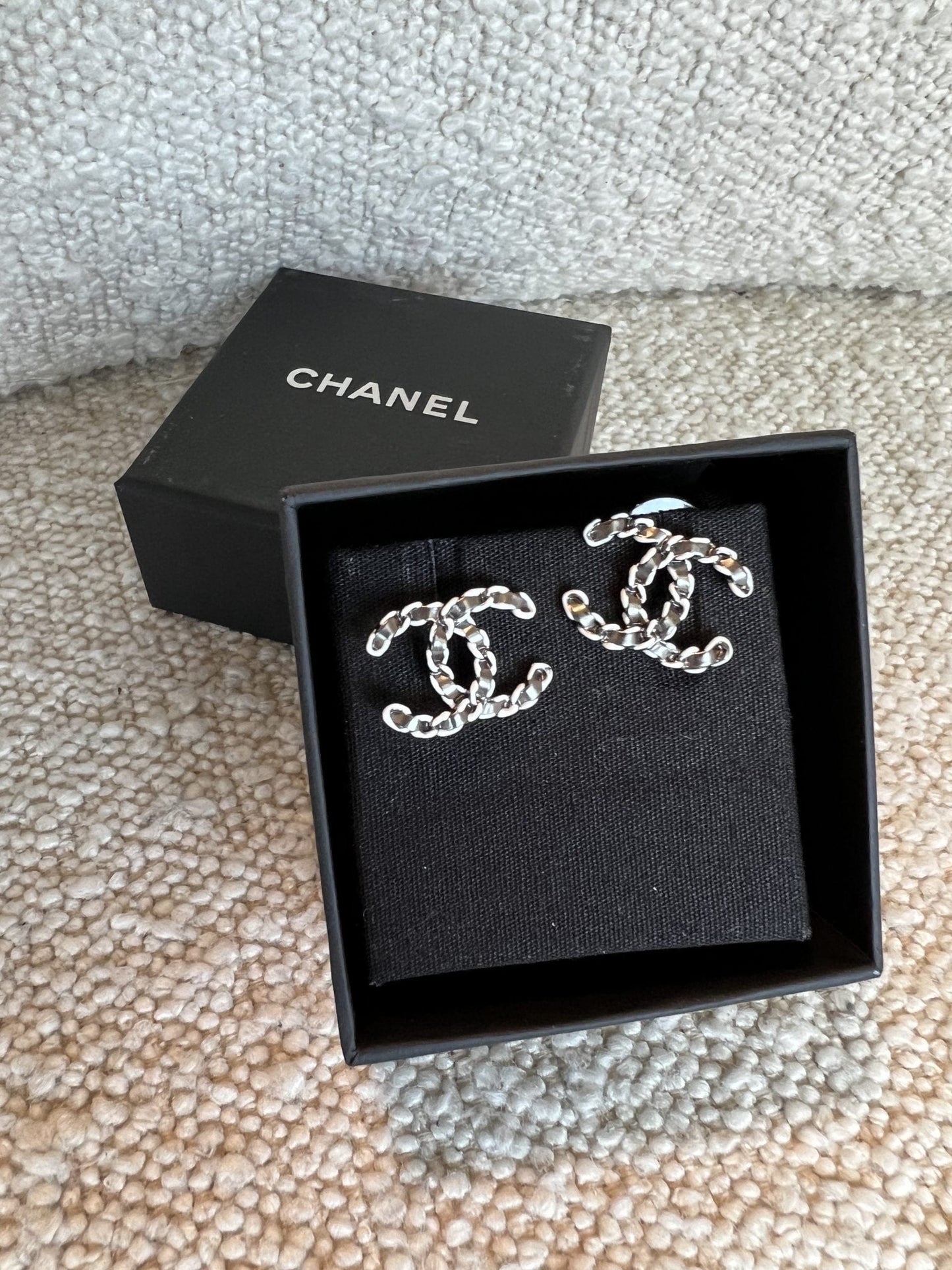 Chanel Classic CC Ruthenium White Metal Earrings