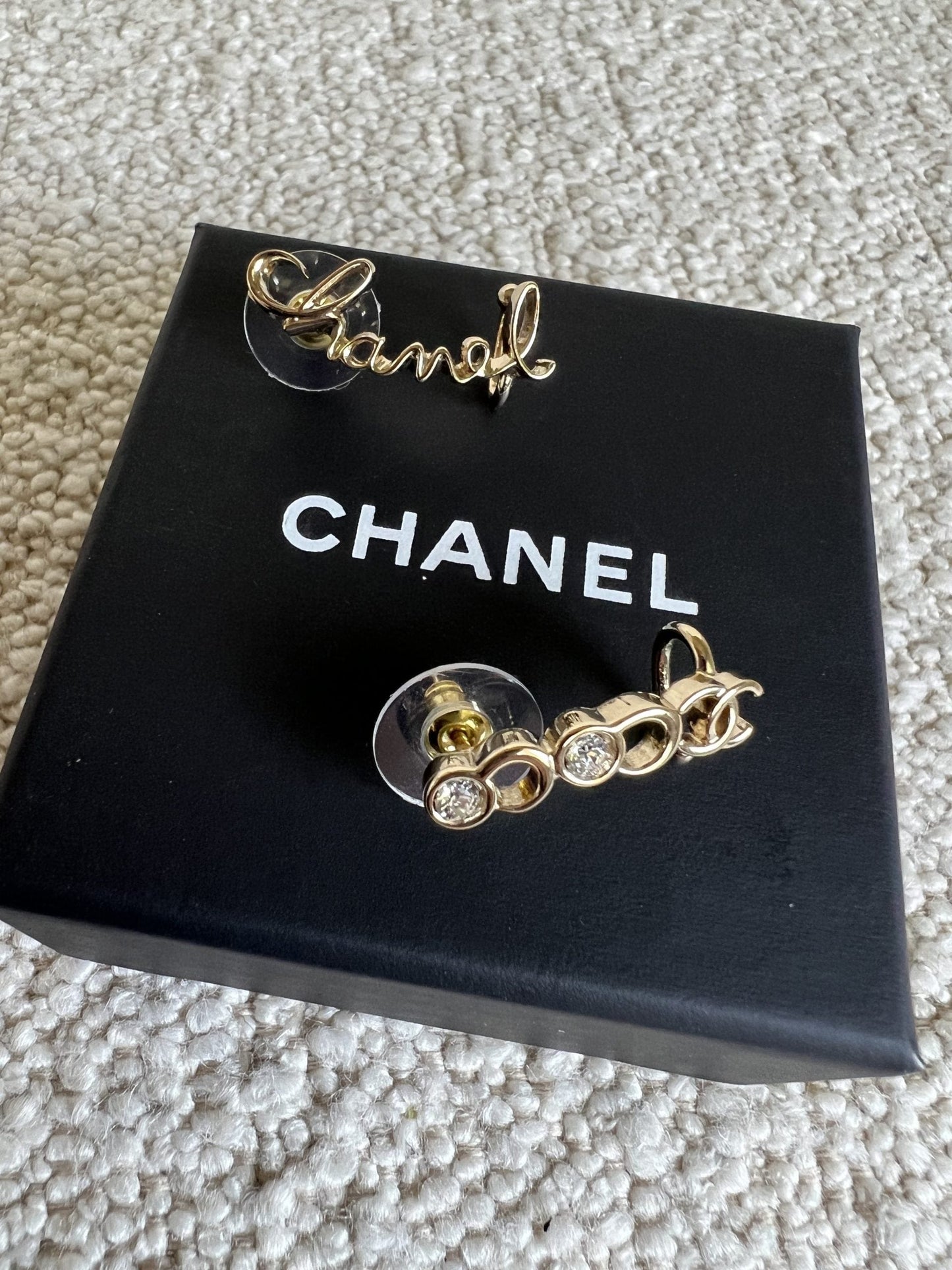 Chanel and Crystal Earrings Light Gold