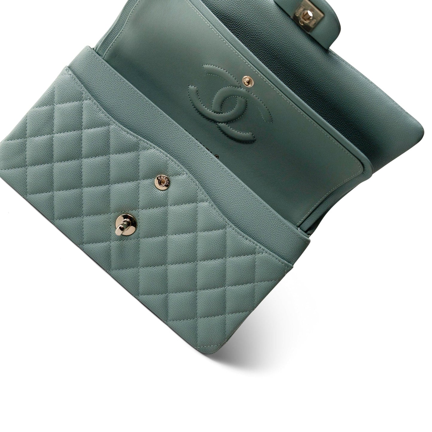22C Dark Green Caviar Quilted Classic Flap Medium Light Gold Hardware