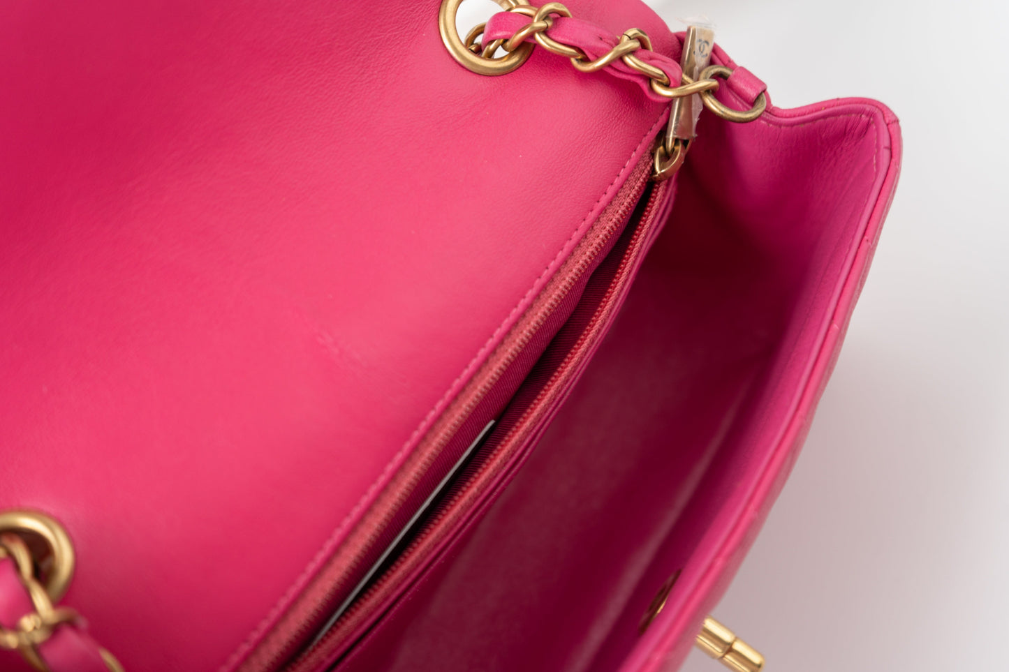 15s Pink Lambskin Chevron Mini Rectangular Flap Aged Gold Hardware