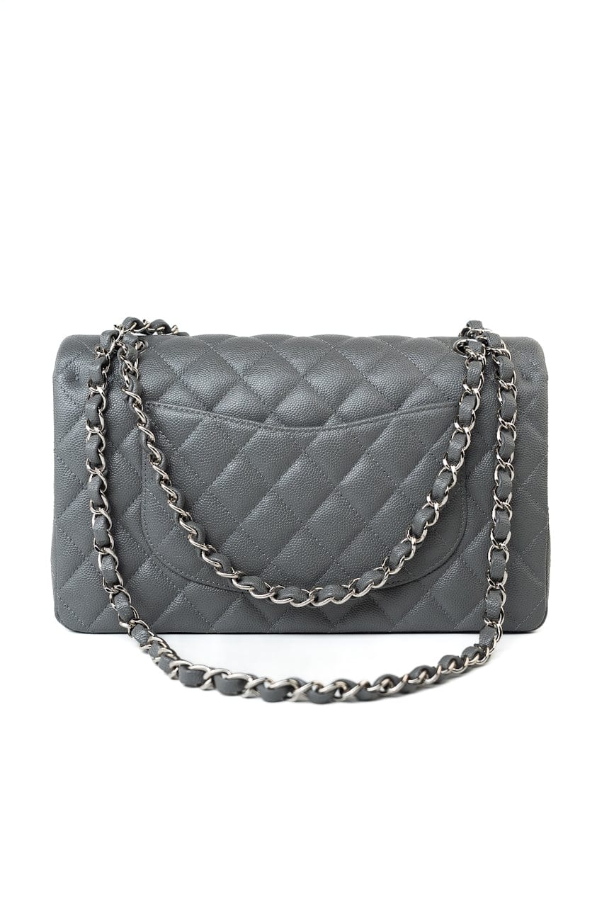17B Grey Caviar Quilted Classic Flap Medium Silver Hardware