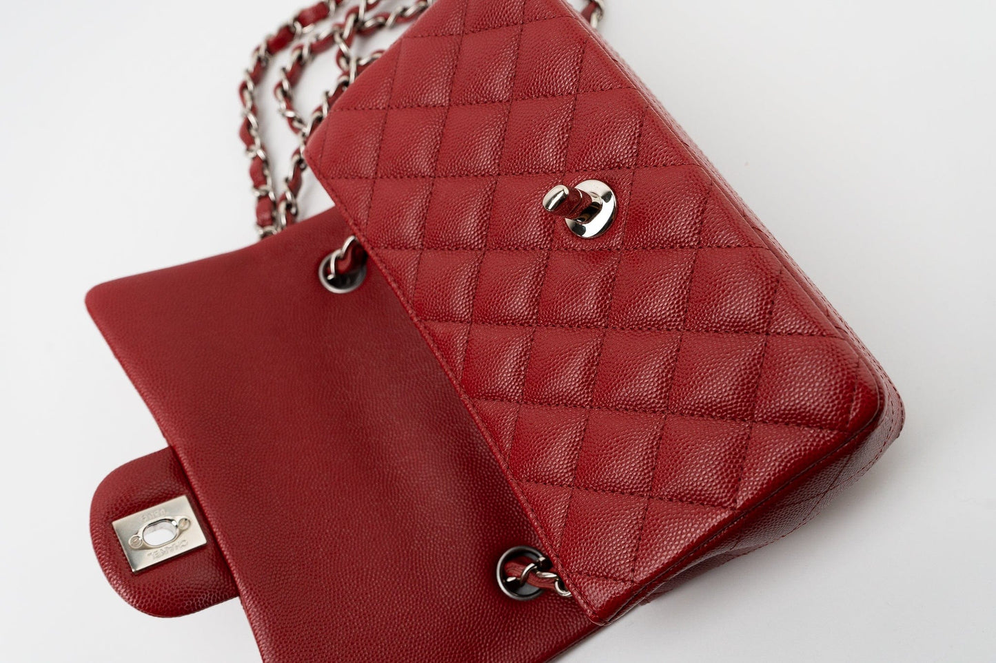 17B Mini Rectangular Red Caviar Quilted Flap Silver Hardware’s