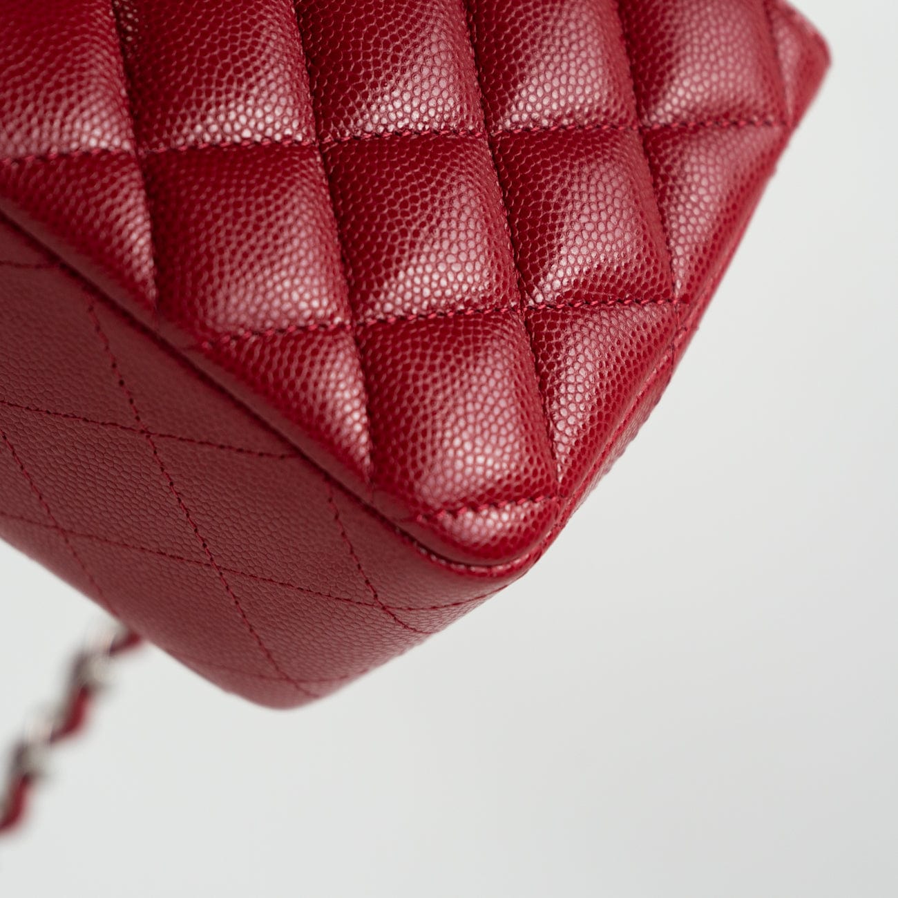 18B Raspberry Red Caviar Quilted Mini Rectangular Single Flap with Silver Hardware