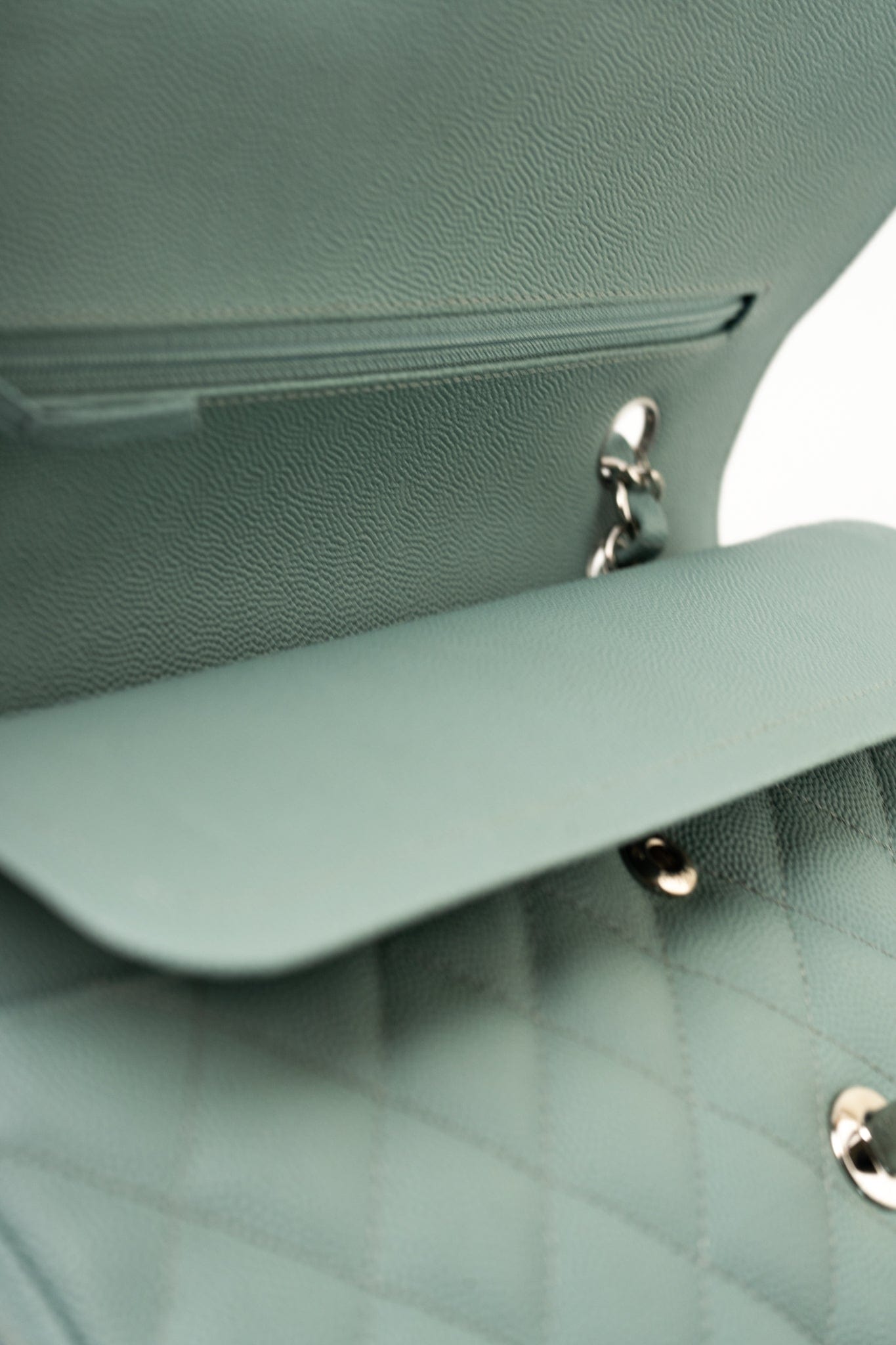 18C Light Blue Caviar Quilted Medium Classic Flap Edge Stitching Silver Hardware