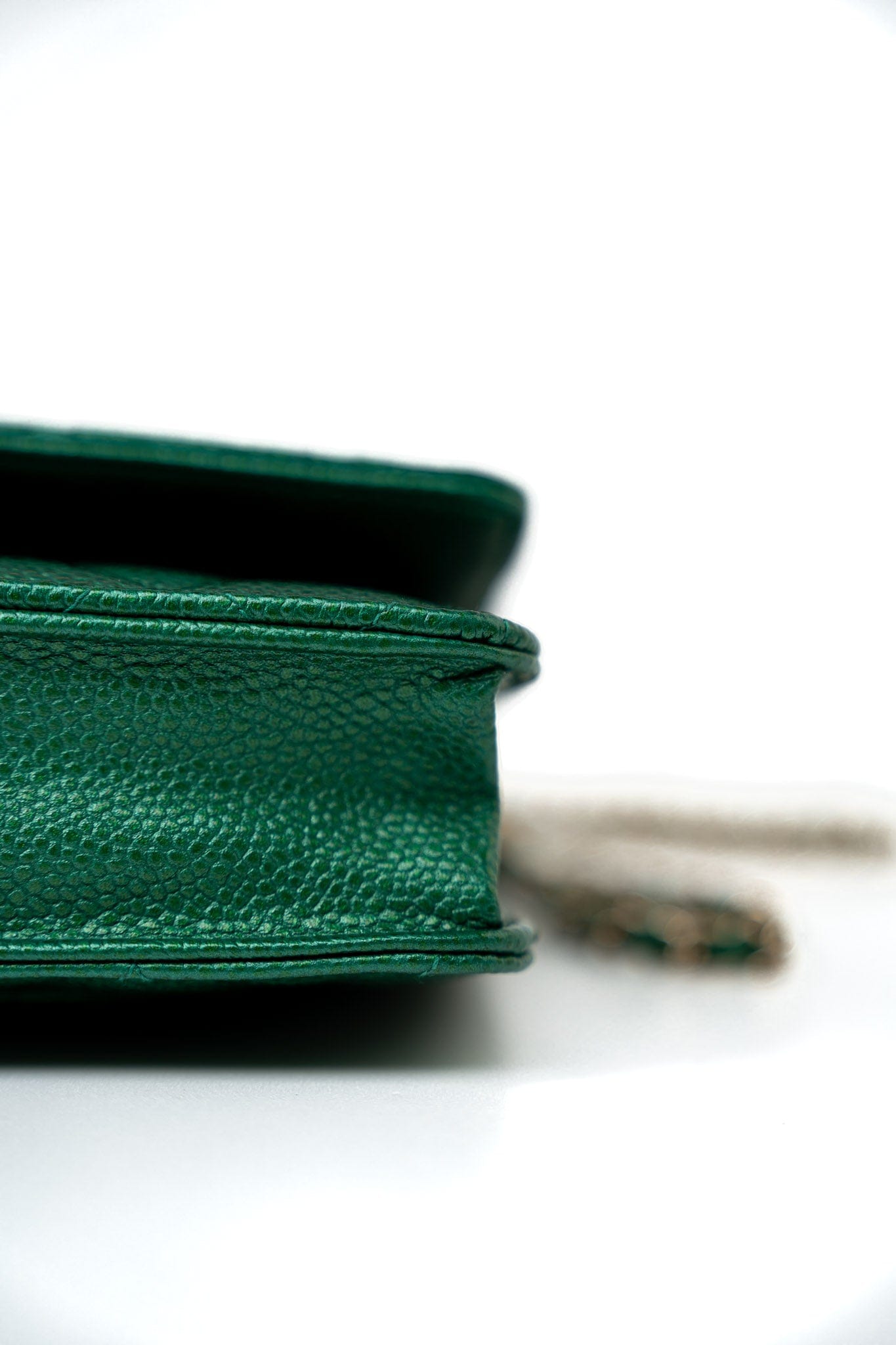 18S Emerald Green Caviar Quilted Wallet on Chain (WOC)