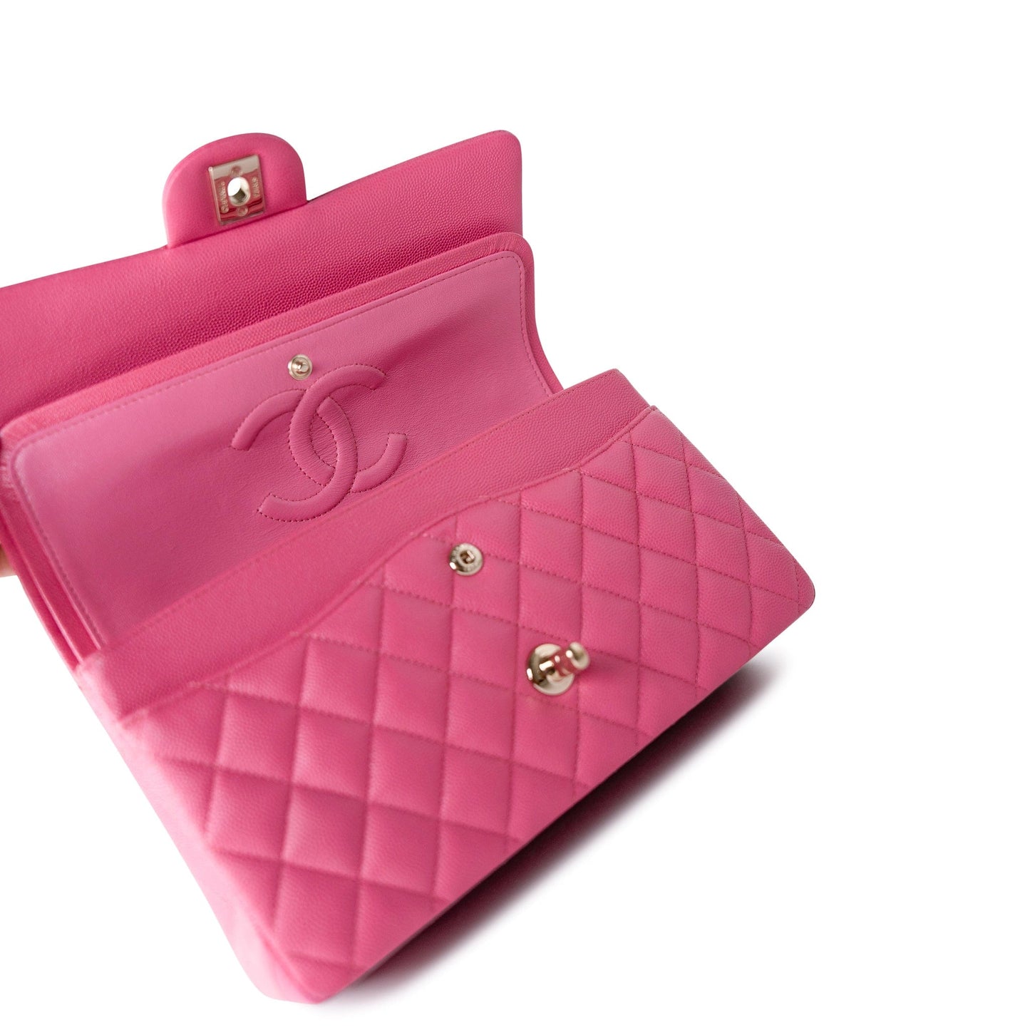 19C Pink Caviar Quilted Classic Flap Medium