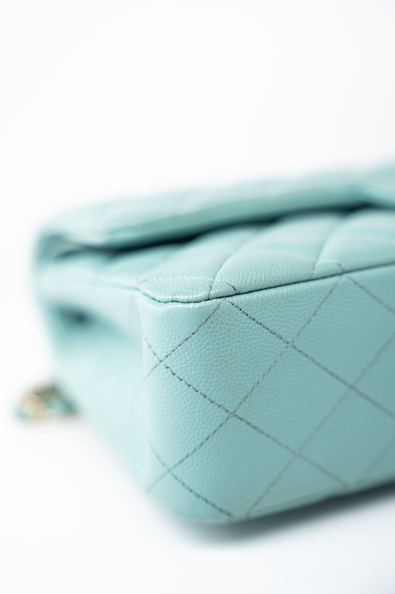 19c Tiffany Blue Caviar Quilted Classic Flap Light Gold Hardware