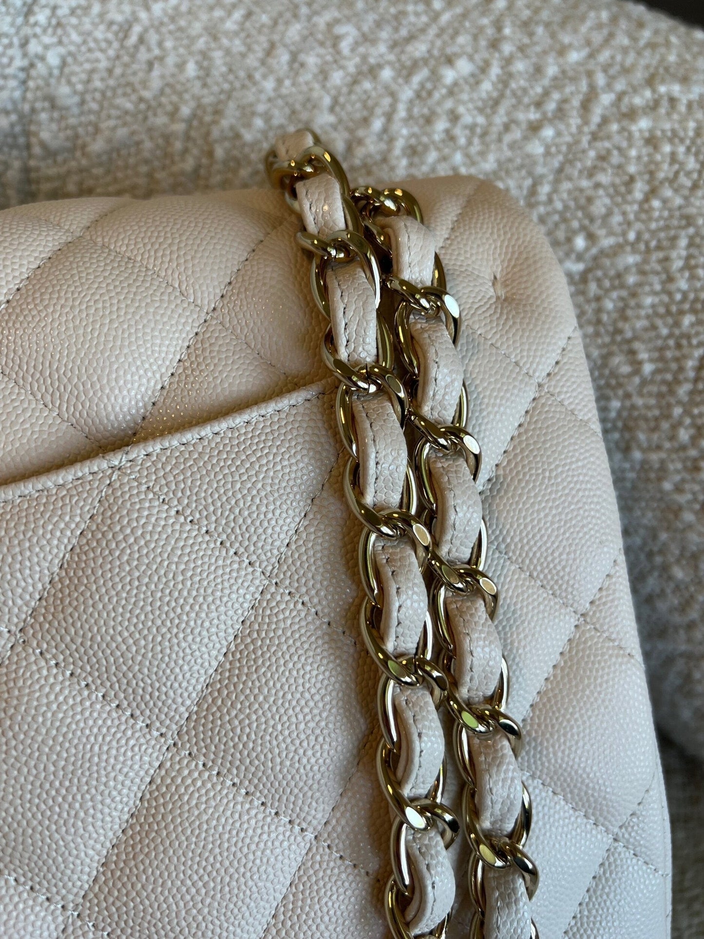 20C Light Beige Caviar Quilted Jumbo Classic Flap LGHW