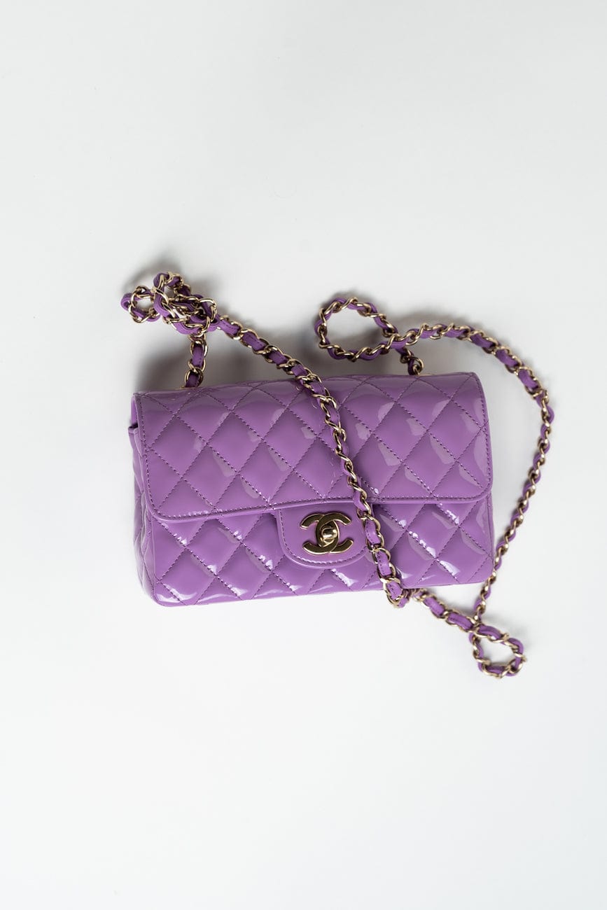 20C Purple Patent Quilted Mini Rectangular Flap LGHW