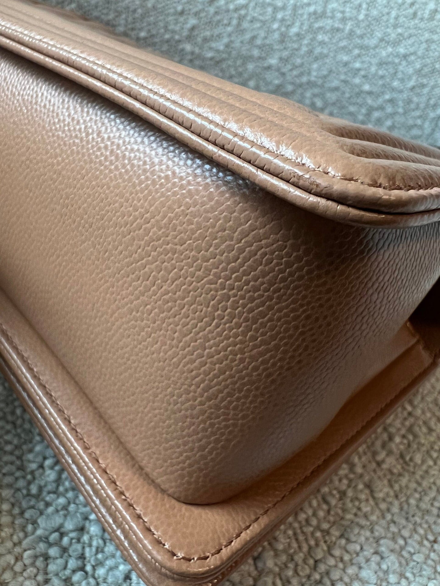 21K Caramel Caviar Quilted Old Medium Boy Bag LGHW