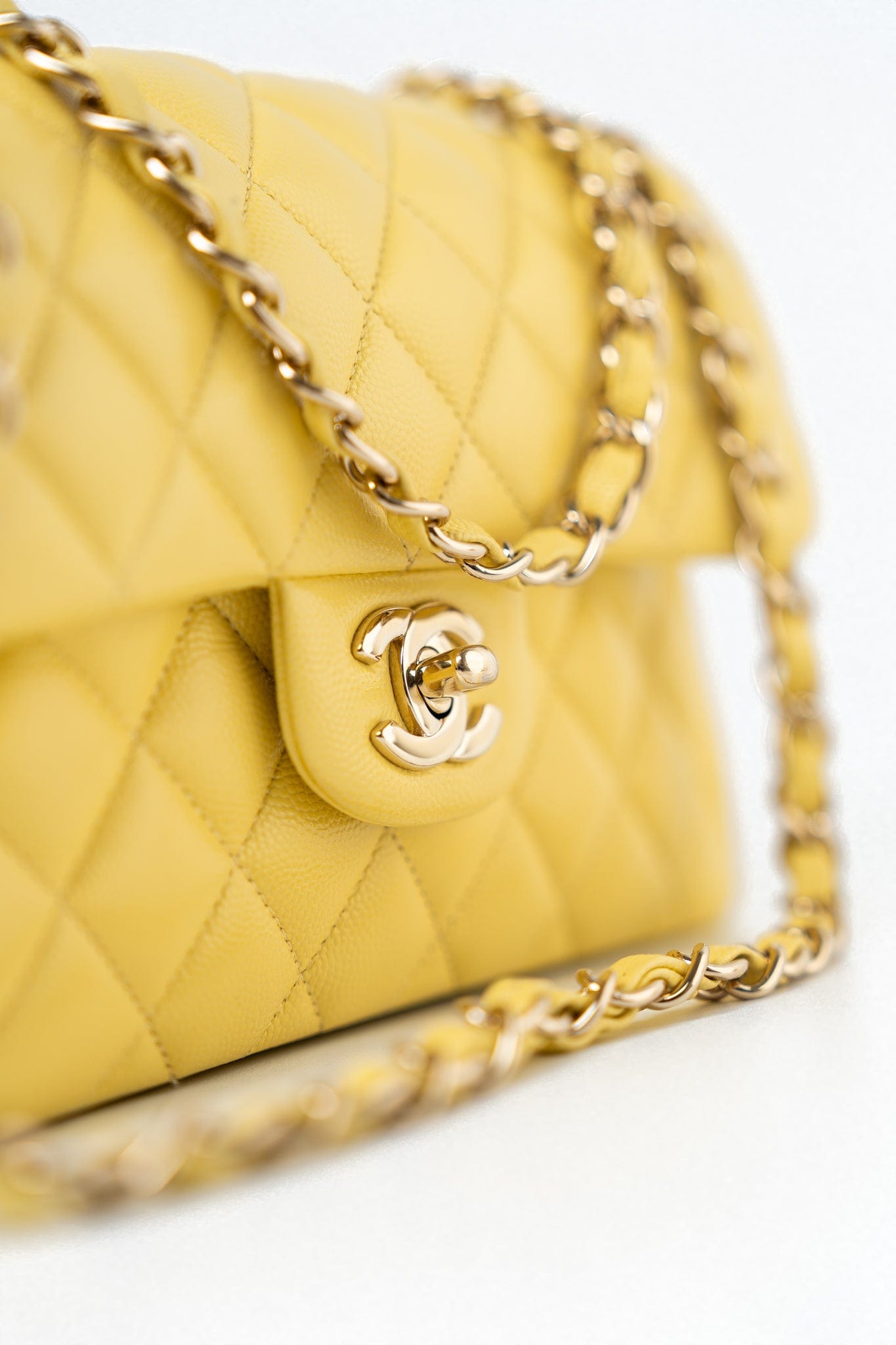 21P Yellow Caviar Quilted Classic Flap Small Light Gold Hardware