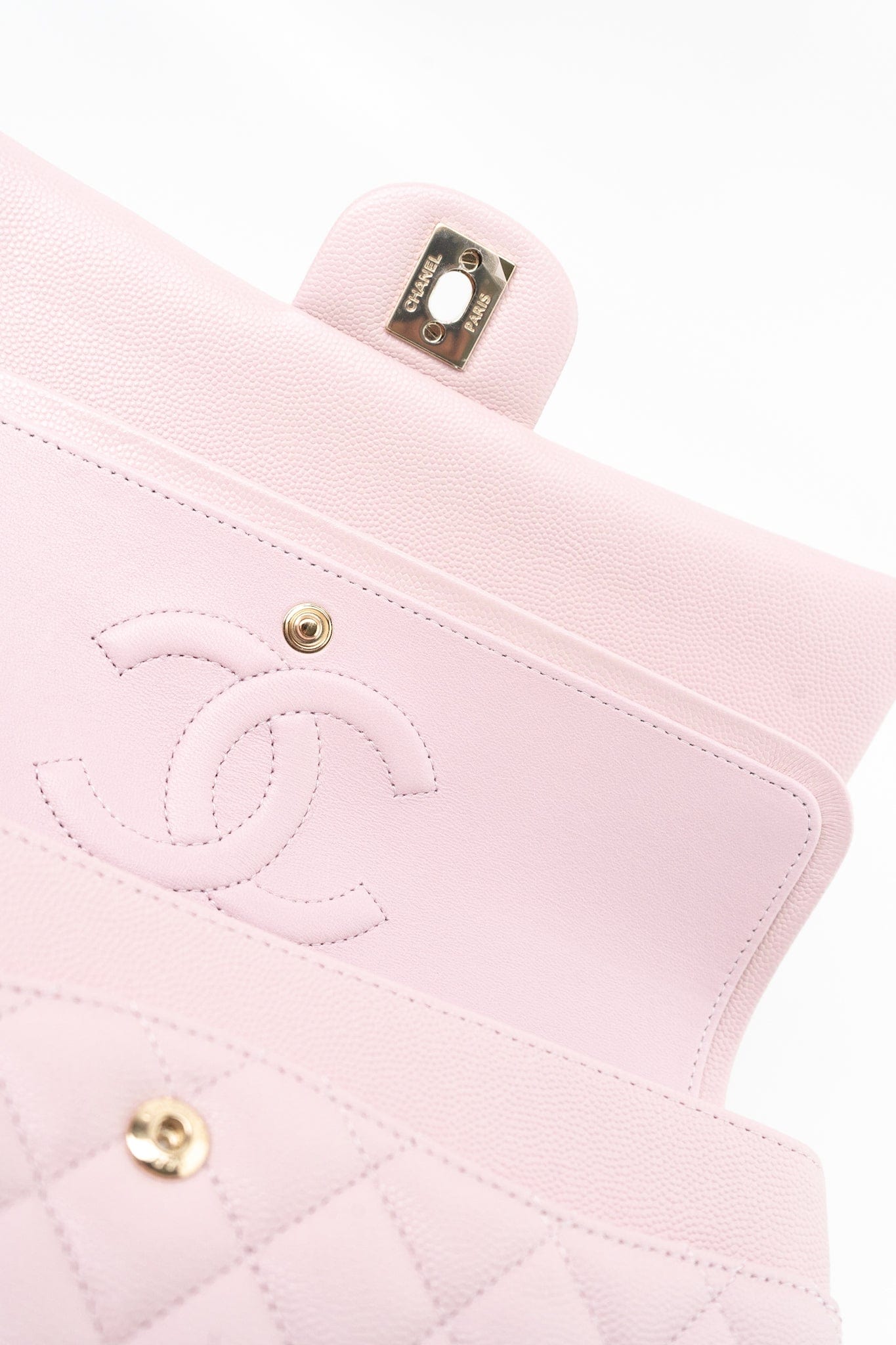 21S Pink Clair Caviar Classic Flap Quilted Medium LGHW