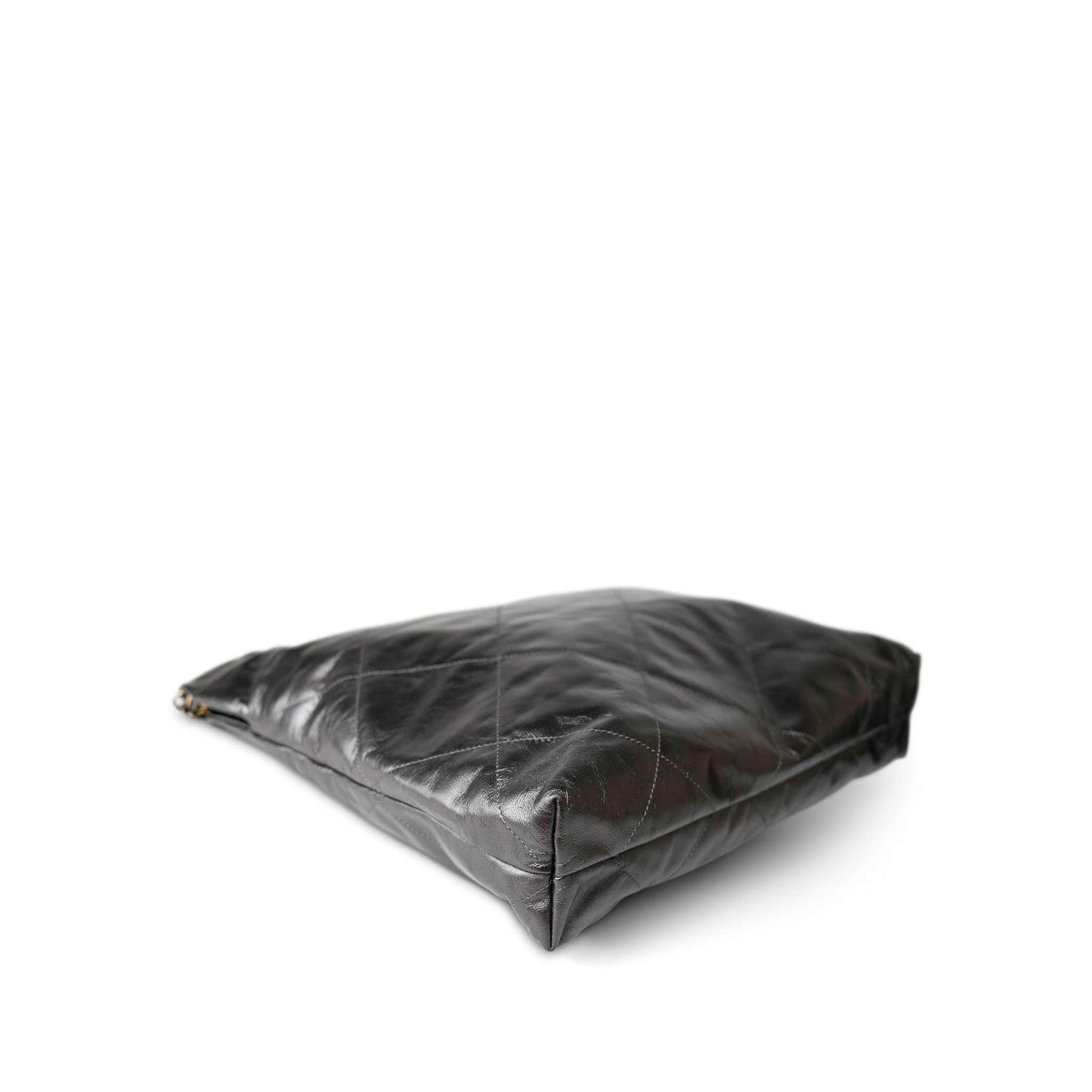 22A Metallic Dark Grey Medium 22 Calfskin Quilted Hobo Bag Antique Gold Hardware