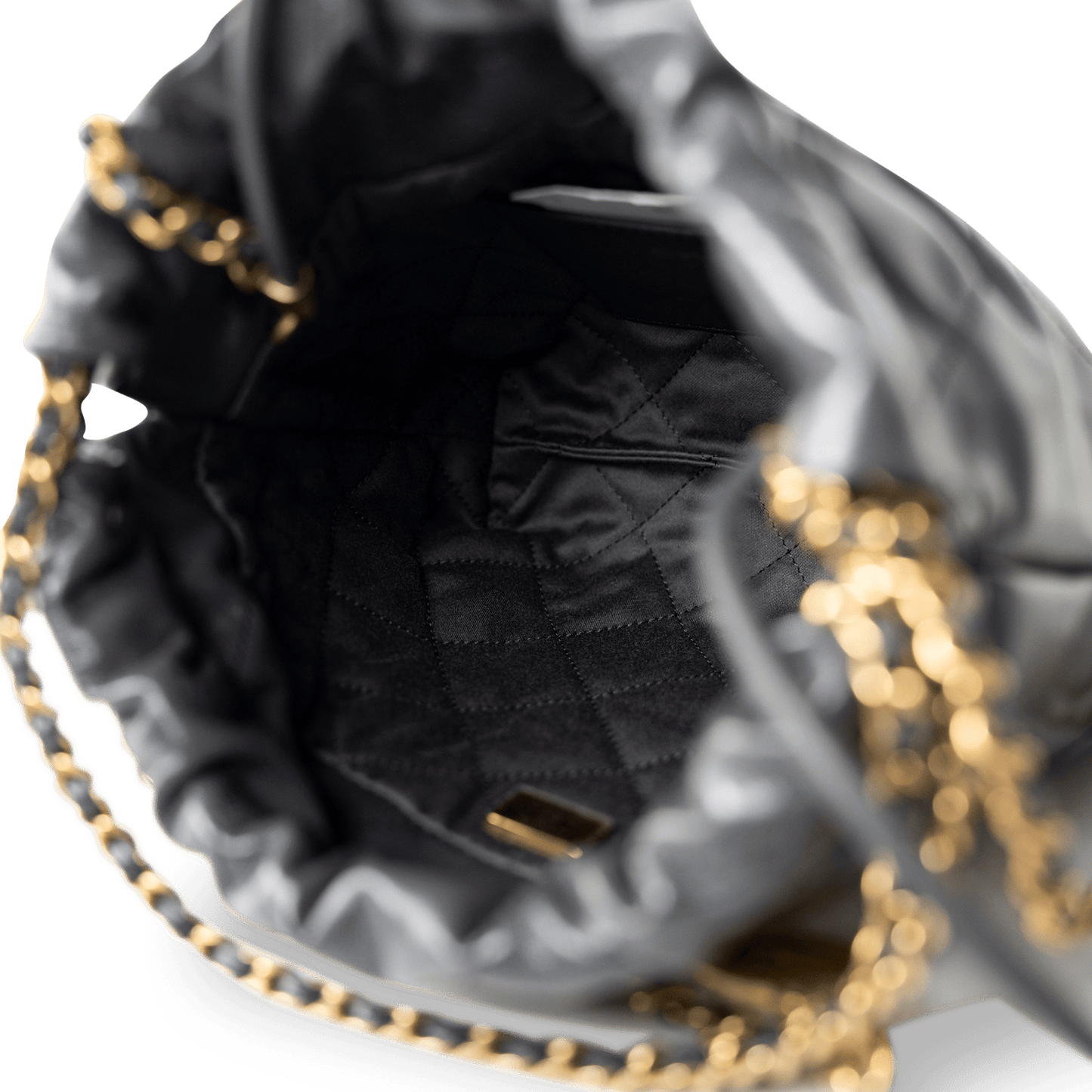 23B Dark Grey Calfskin Quilted Mini 22 Bag Antique Gold Hardware